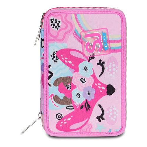 Astuccio SJ Gang PinkHugs 3 Zip Rosa – Completo di Penne, Matite e Colori