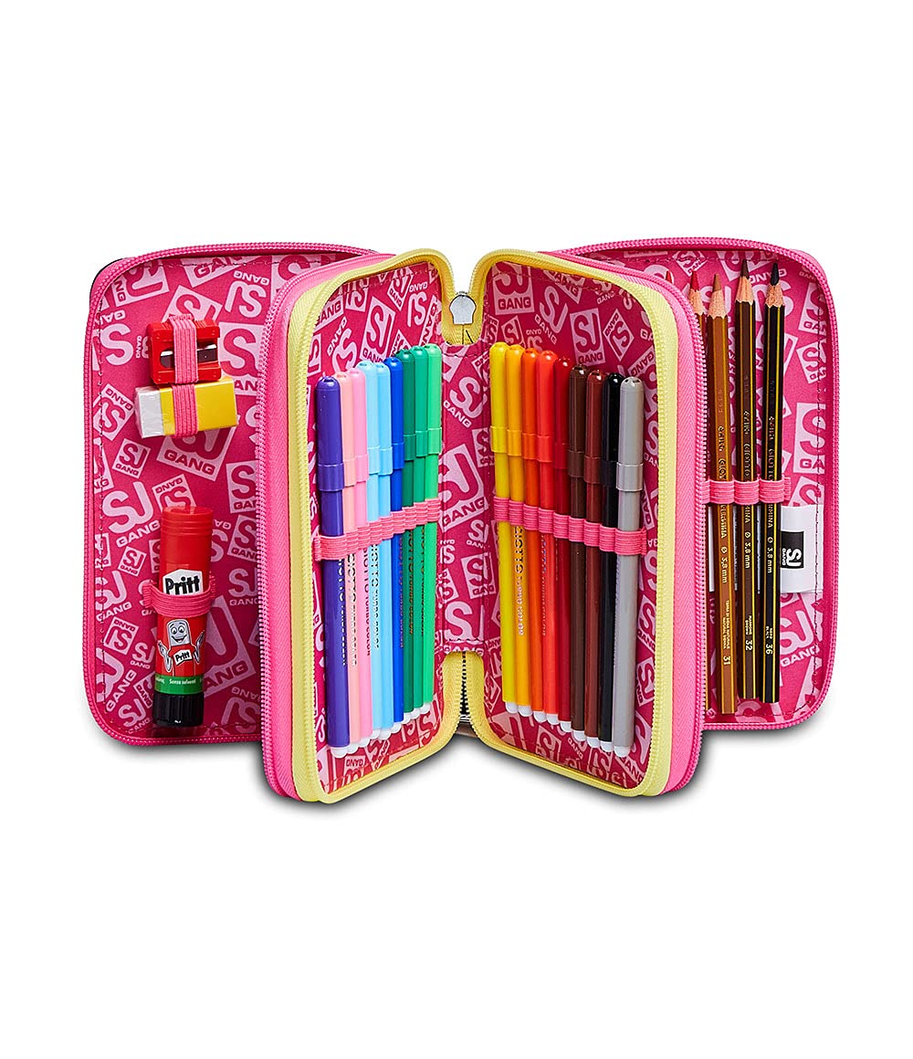 Astuccio Seven SJ Gang Animals Fantasy 3 Zip – 3 Scomparti, Completo con 44 Pezzi