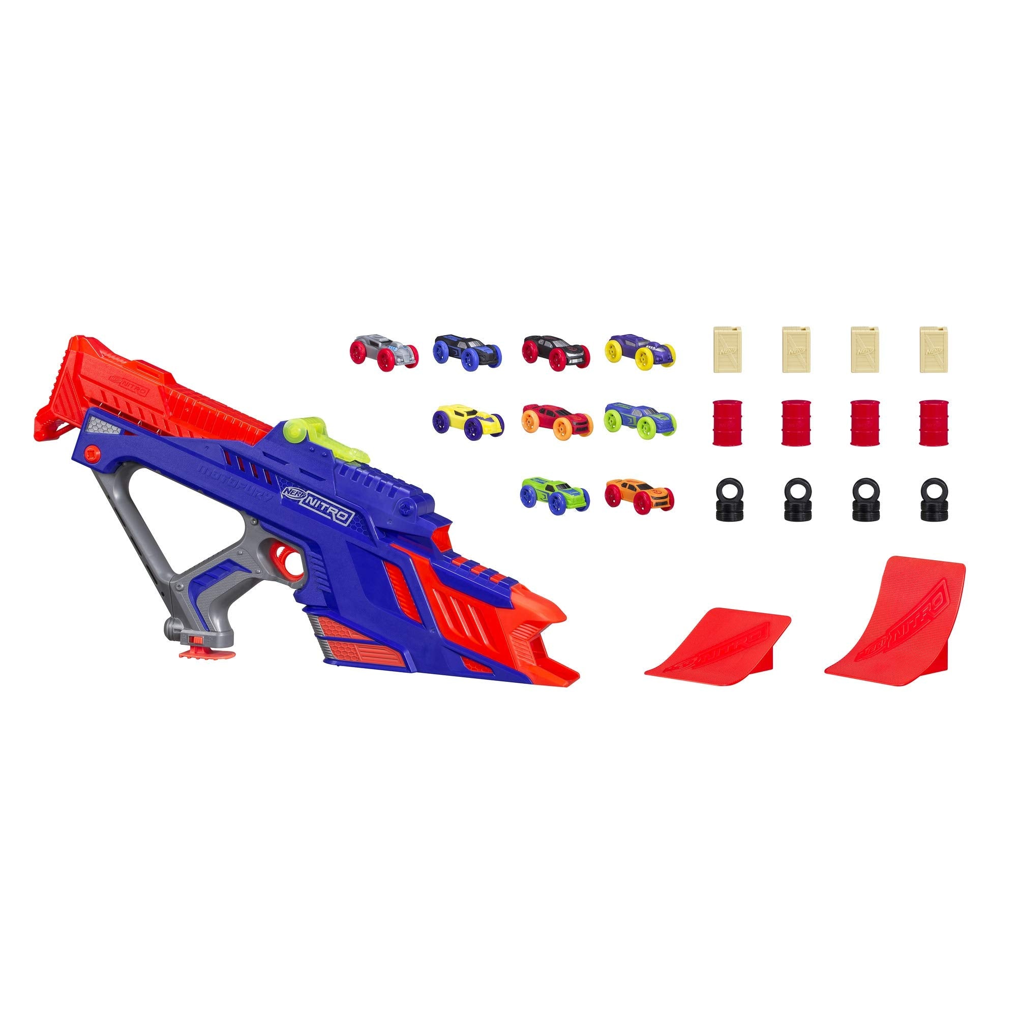 Nerf Nitro Motofury – Lanciarazzi con 2 Rampe, 9 Automobiline e 12 Ostacoli