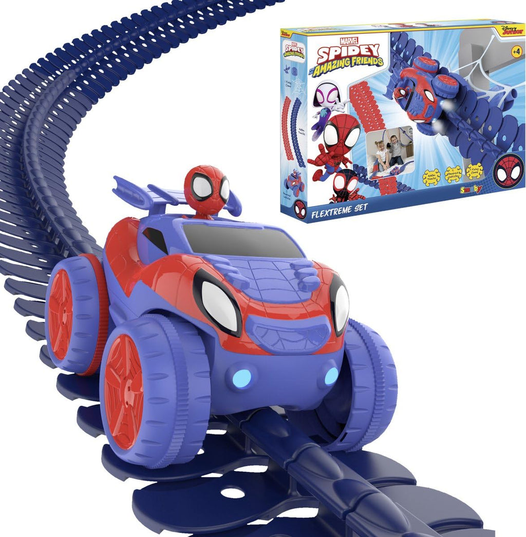 Smoby Spidey FleXtreme – Pista Auto Flessibile 4,40 m con 184 Pezzi e Veicolo Spidey con Luci | Dai 4 Anni