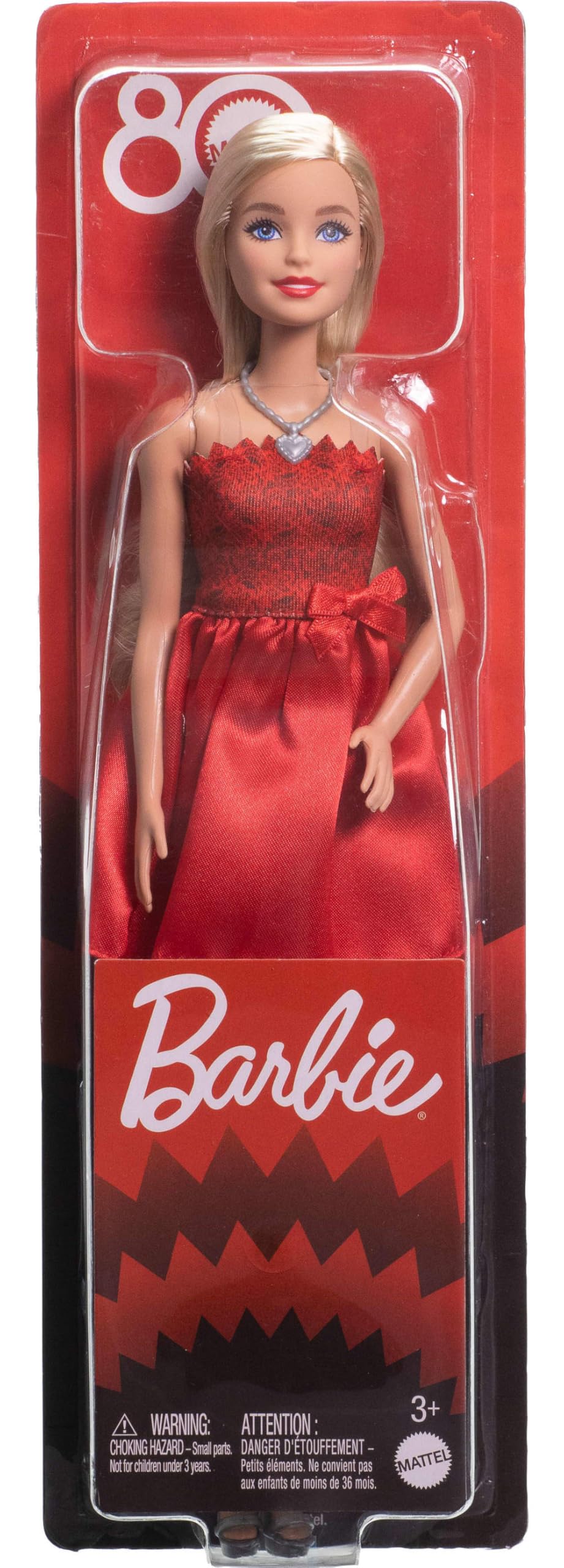 Barbie Mattel 80° Anniversario – Ruby-Red Celebration | Bambola da Collezione Abito Rosso con Scarpe e Collana | JGD25