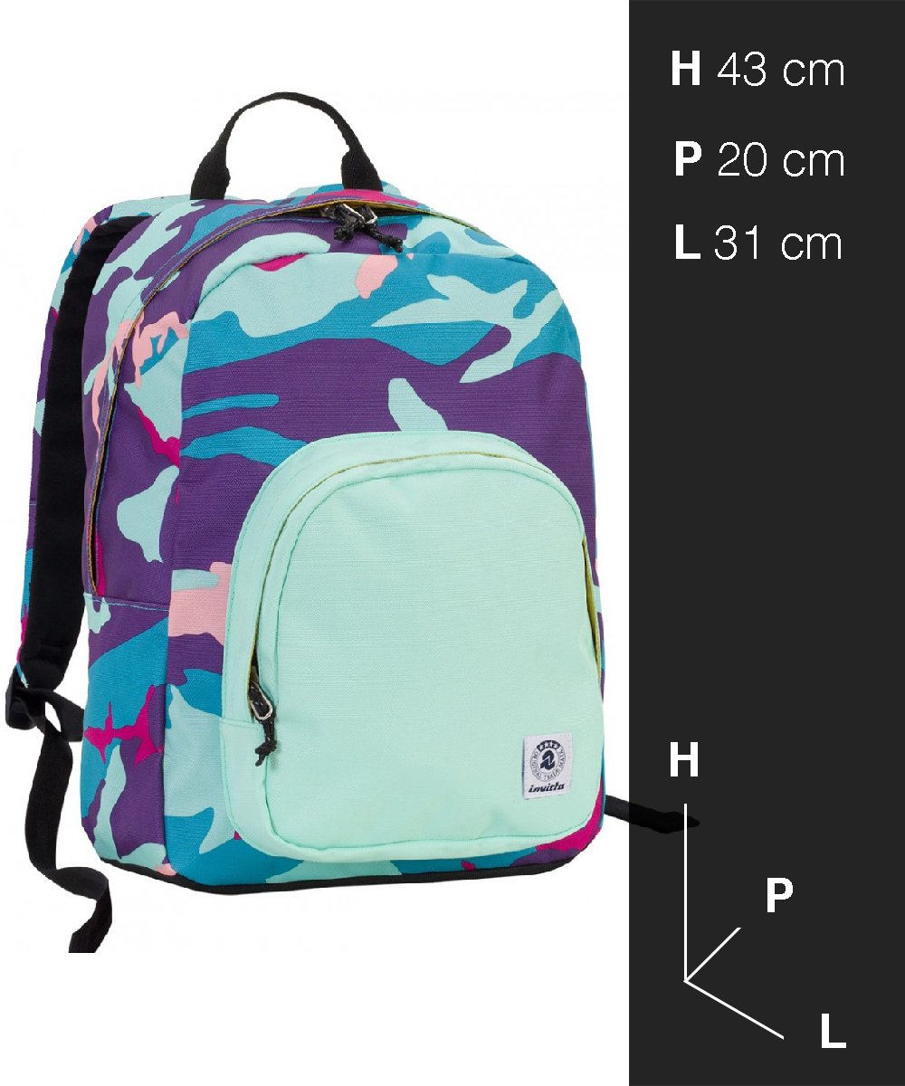 Invicta Zaino Scuola Ollie Pack – Camouflage Rosa Viola Azzurro Rosso