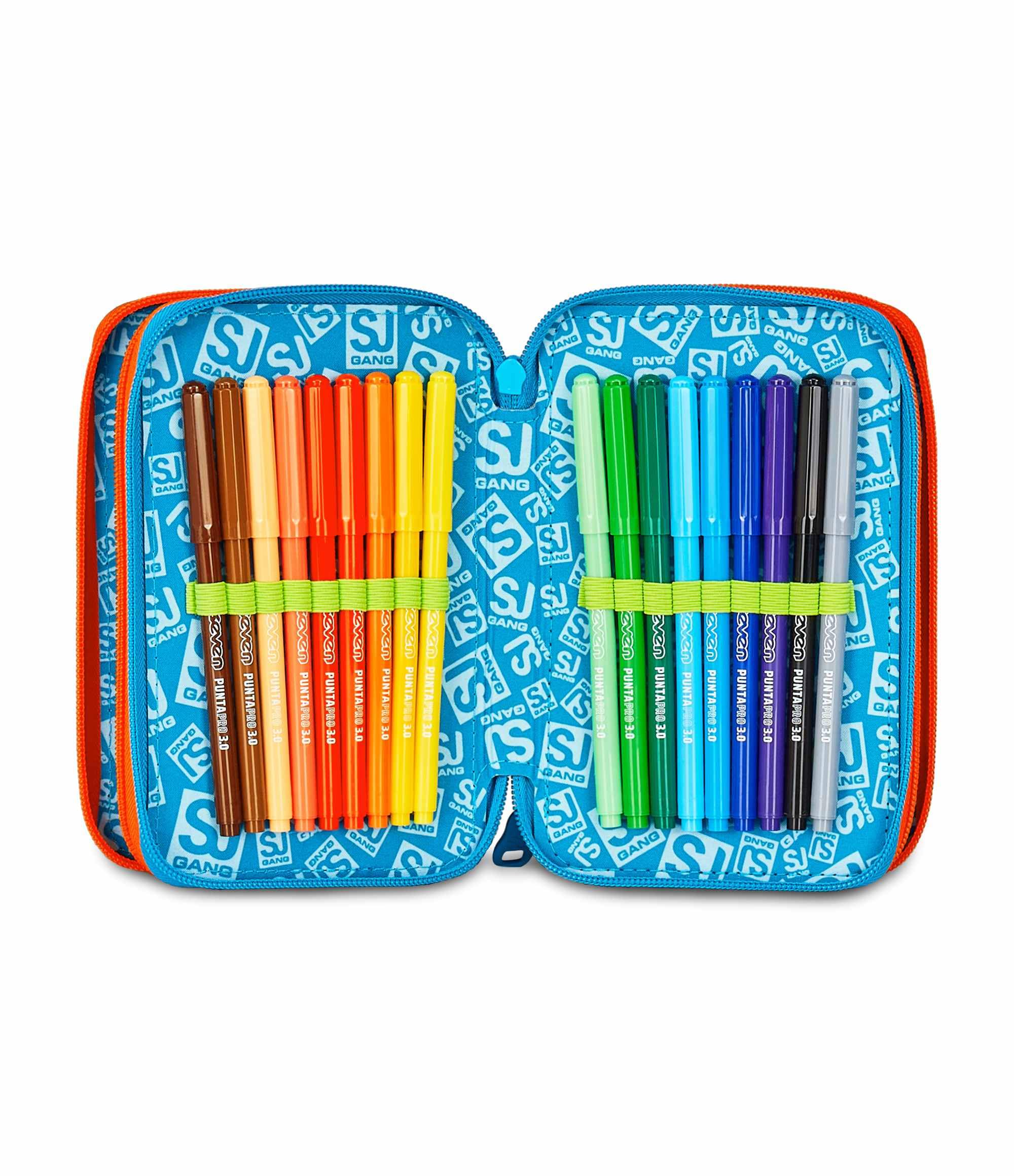 Astuccio SJ Gang 3 Zip Multicolore – Completo di Cancelleria | Scuola Elementare