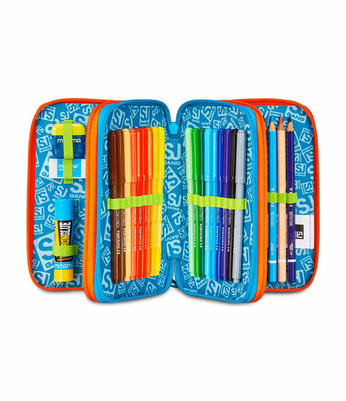 Astuccio SJ Gang 3 Zip Multicolore – Completo di Cancelleria | Scuola Elementare