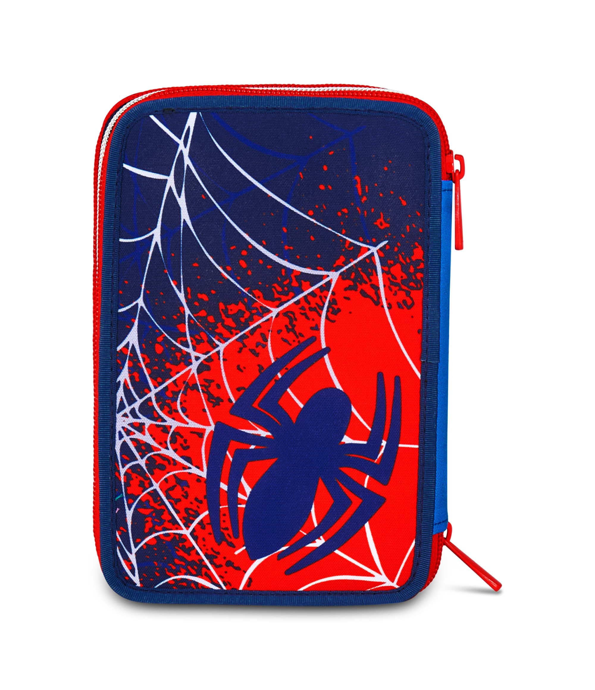 Astuccio Seven Spiderman 3 Zip – 3 Scomparti, Completo con 44 Pezzi, Scuola Elementare