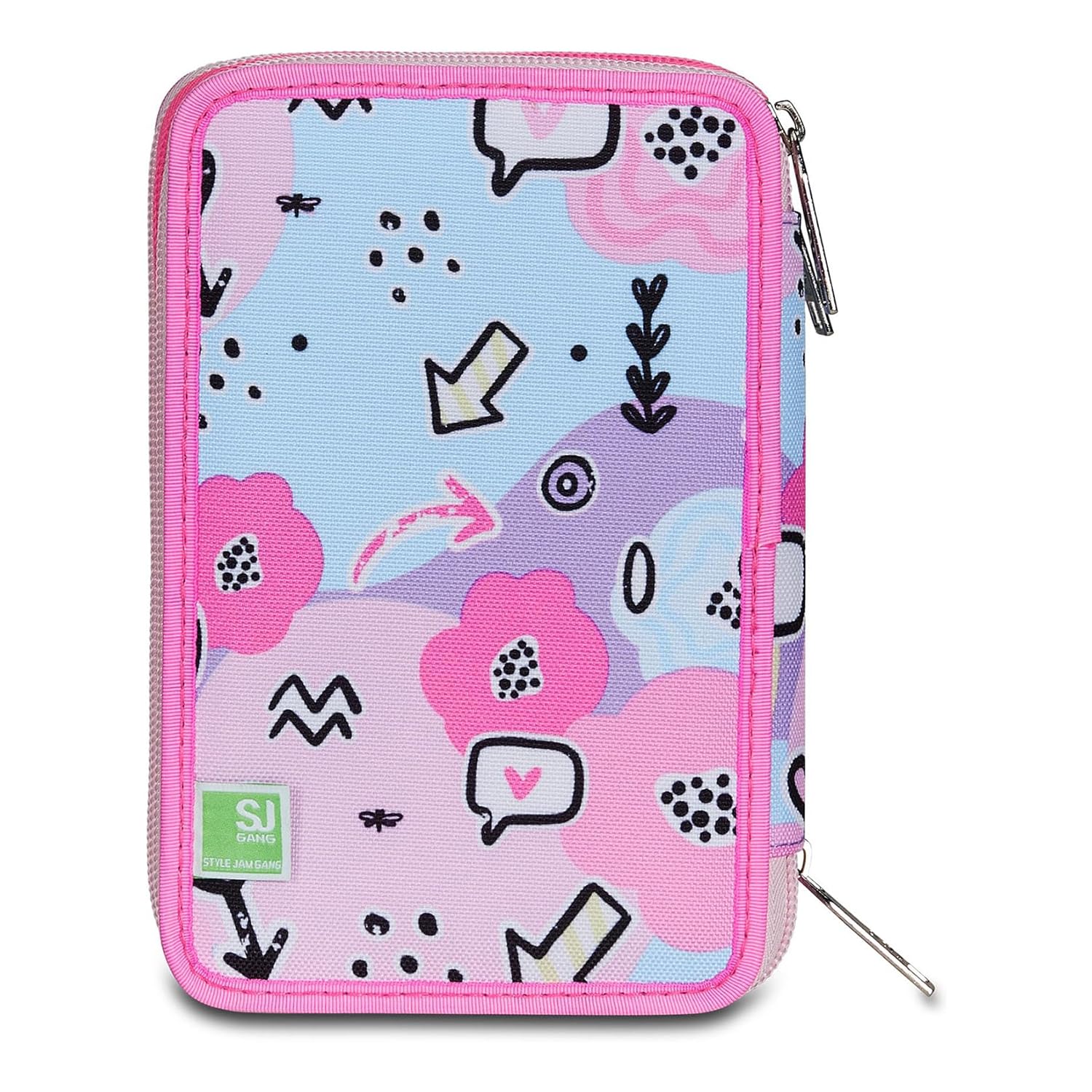 Astuccio SJ Gang PinkHugs 3 Zip Rosa – Completo di Penne, Matite e Colori