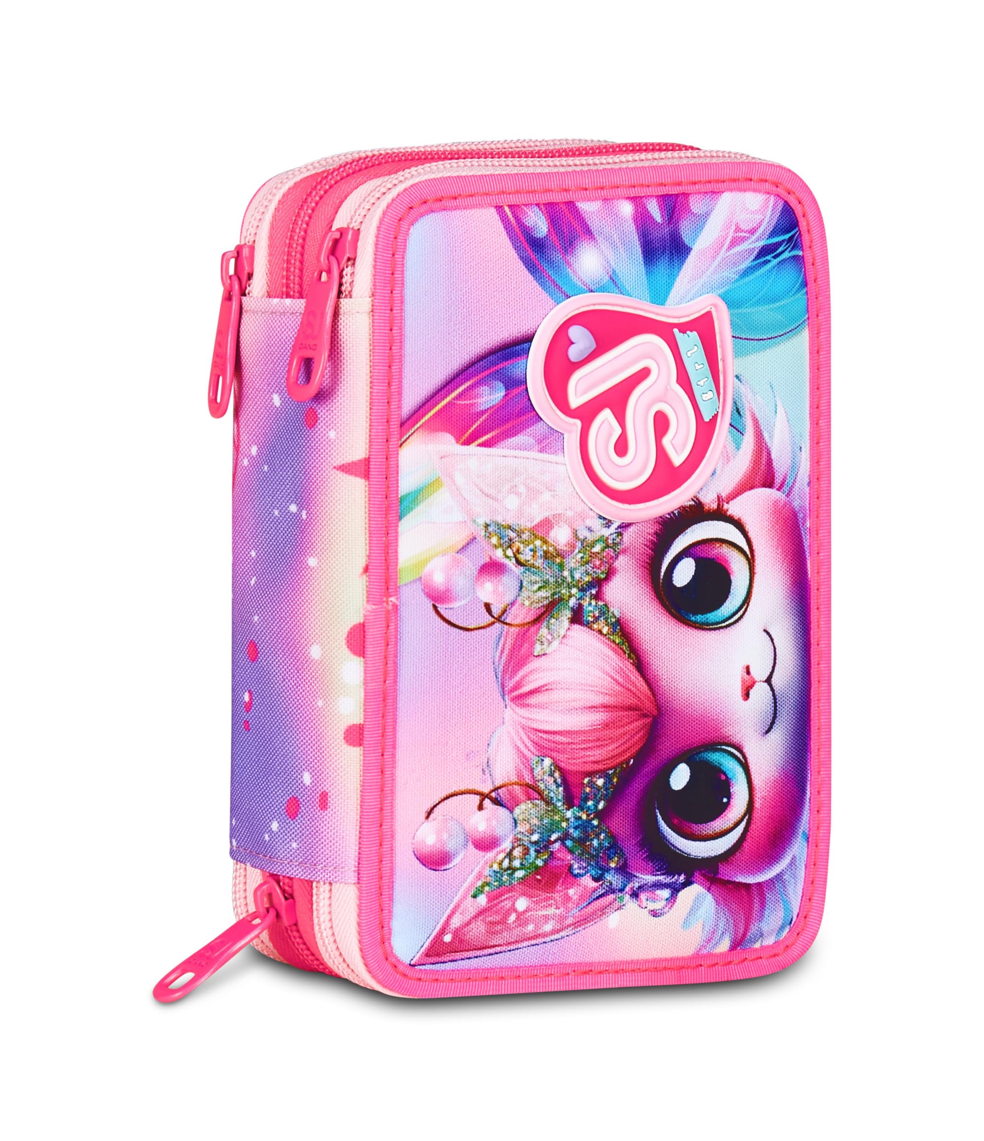 Astuccio SJ Gang Cat LED 3 Zip Rosa – Triplo Scomparto Completo | Scuola Elementare