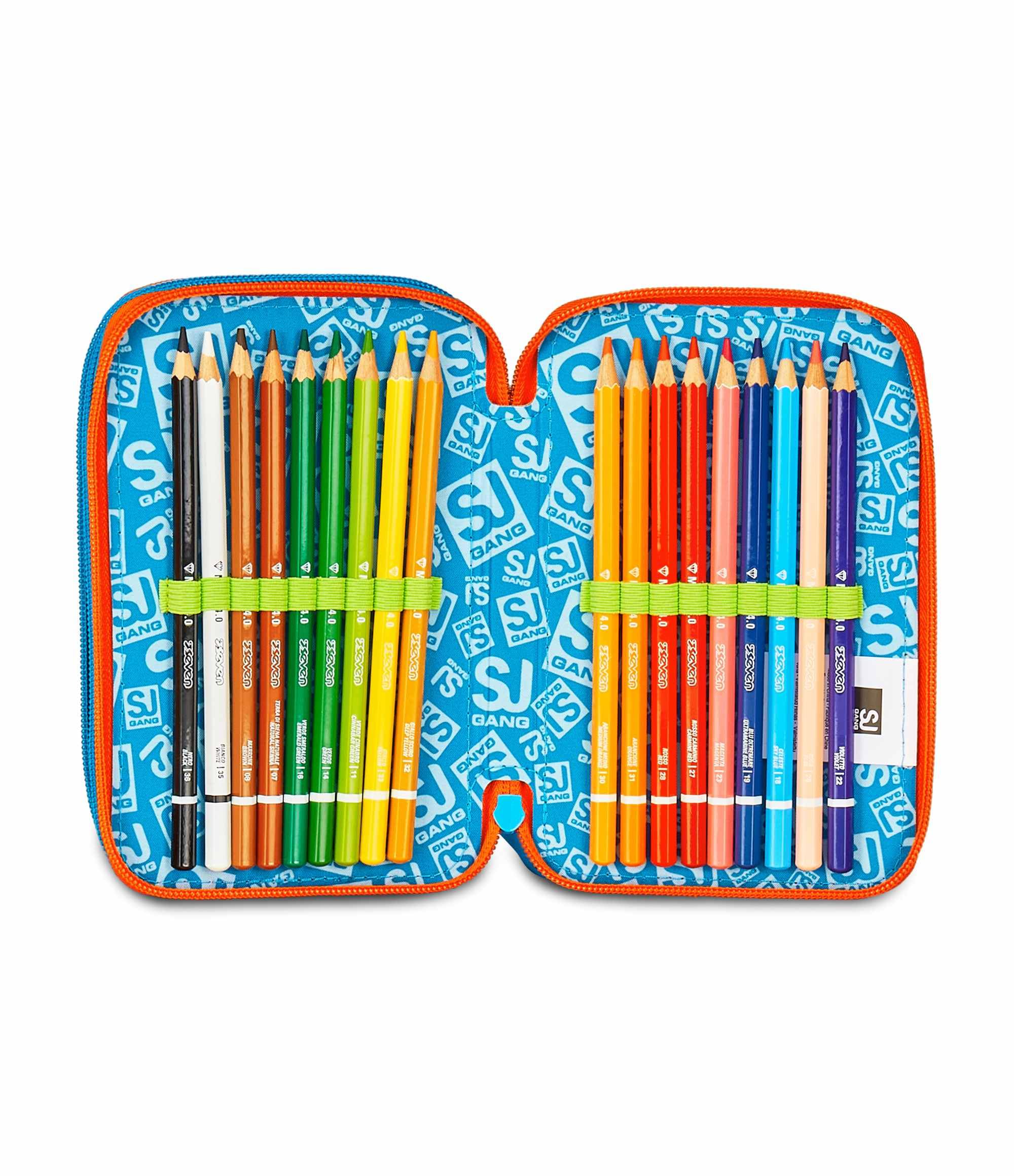 Astuccio SJ Gang 3 Zip Multicolore – Completo di Cancelleria | Scuola Elementare