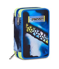 Seven Astuccio Scuola 3 Zip Blu Fusion – Blu, 45 Pezzi Completo | Triplo Scomparto | Scuola Elementare Bambino