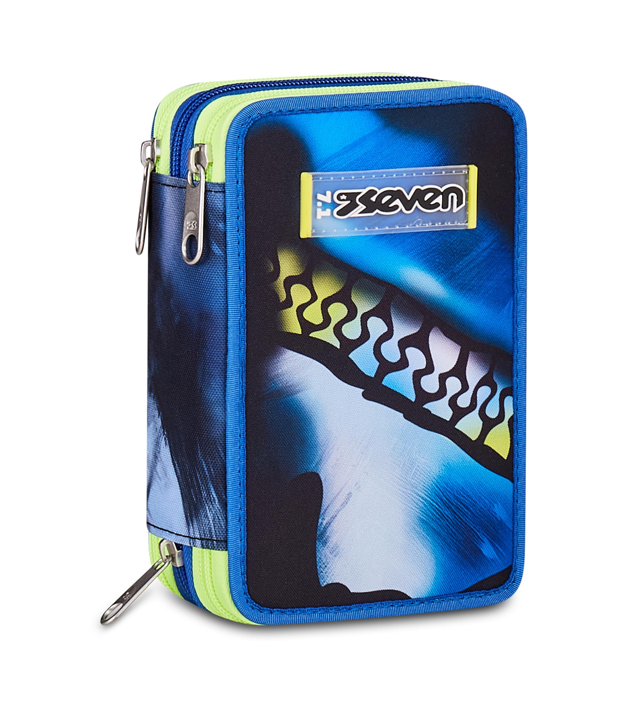 Seven Astuccio Scuola 3 Zip Blu Fusion – Blu, 45 Pezzi Completo | Triplo Scomparto | Scuola Elementare Bambino