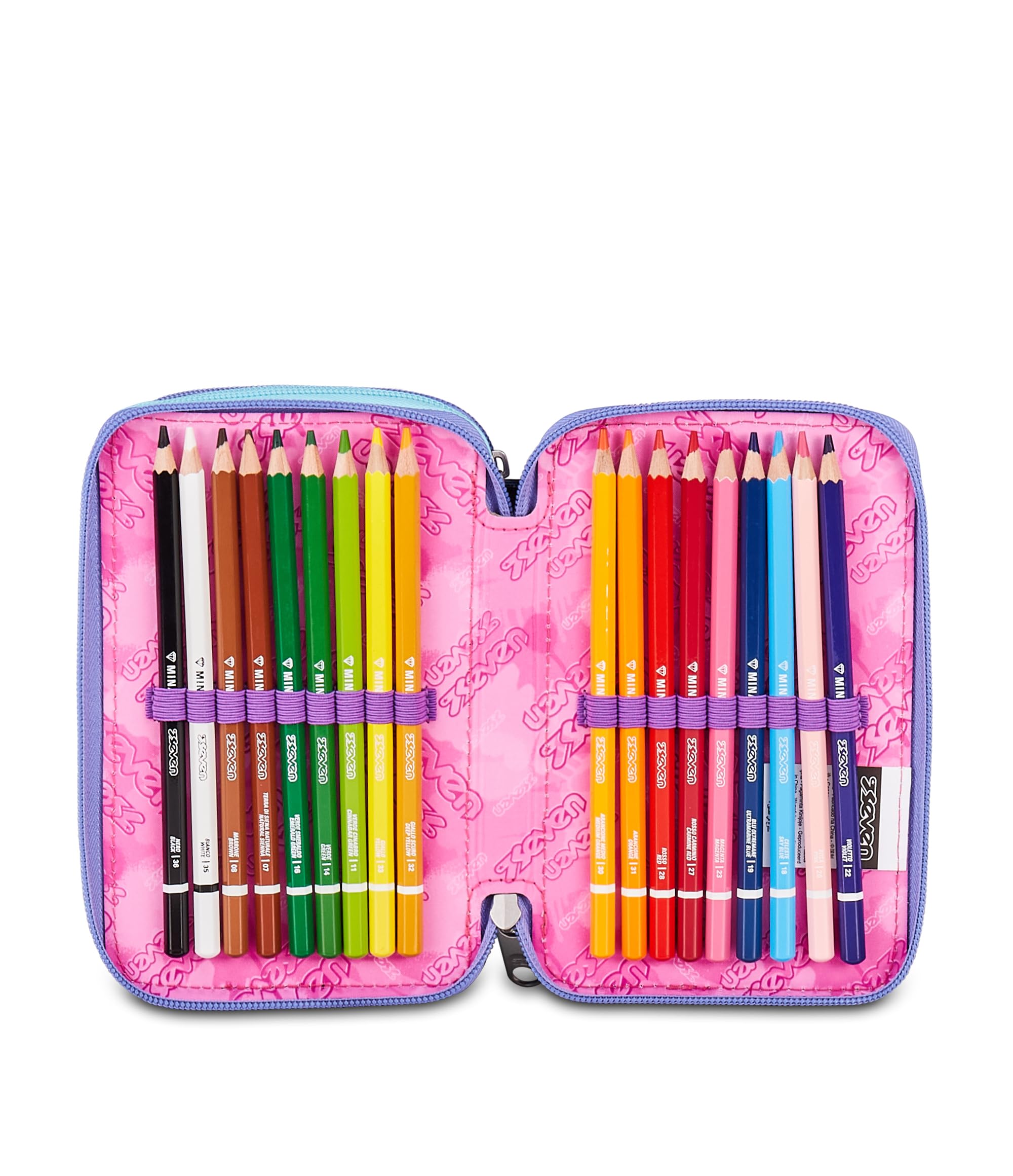 Seven Astuccio Scuola 3 Zip ElectricVibe Girl – Rosa, 45 Pezzi Completo | Triplo Scomparto | Scuola Elementare Bambina