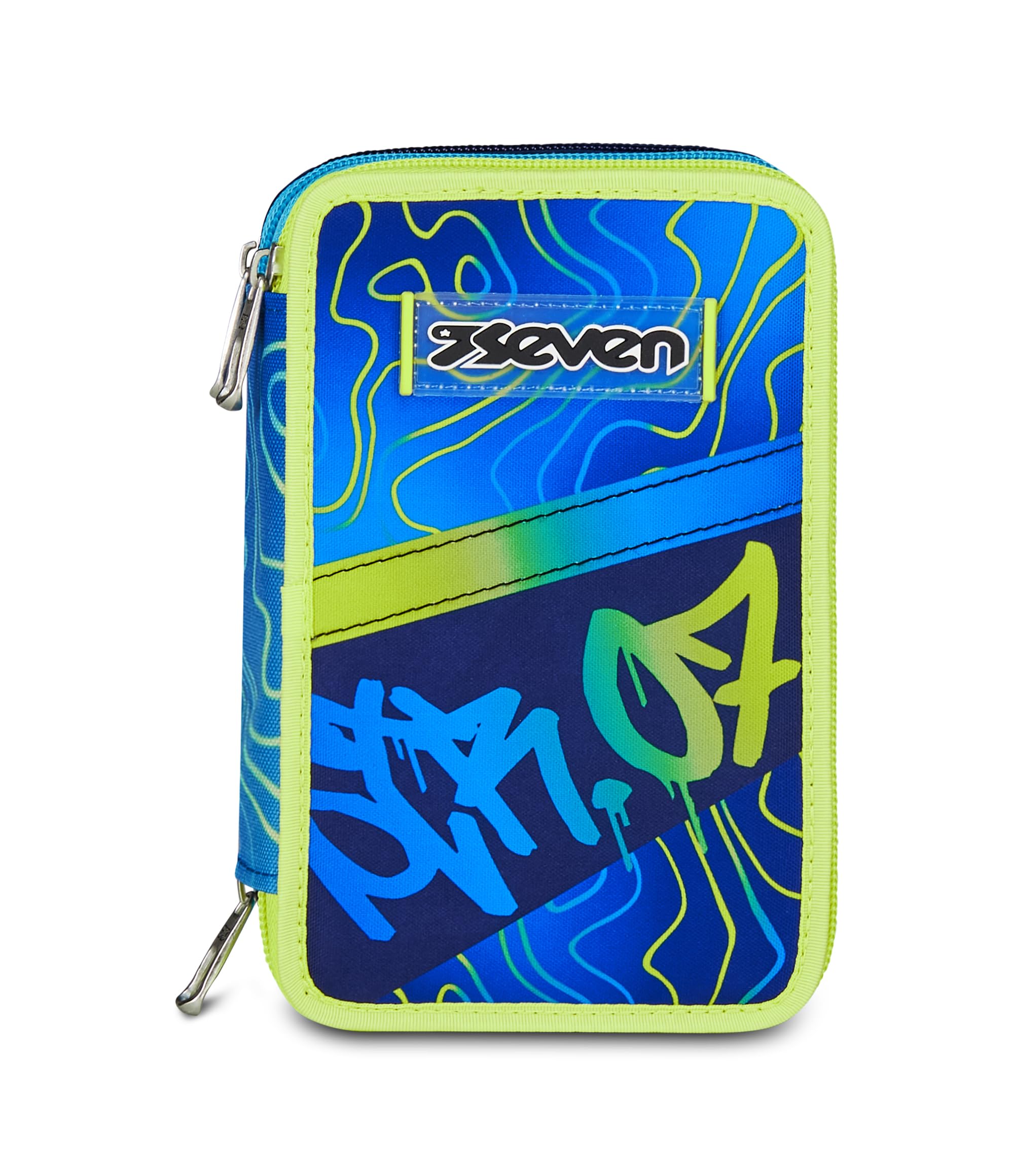 Astuccio Seven 3 Zip Blu – 3 Scomparti, Completo con 44 Pezzi, Scuola Elementare