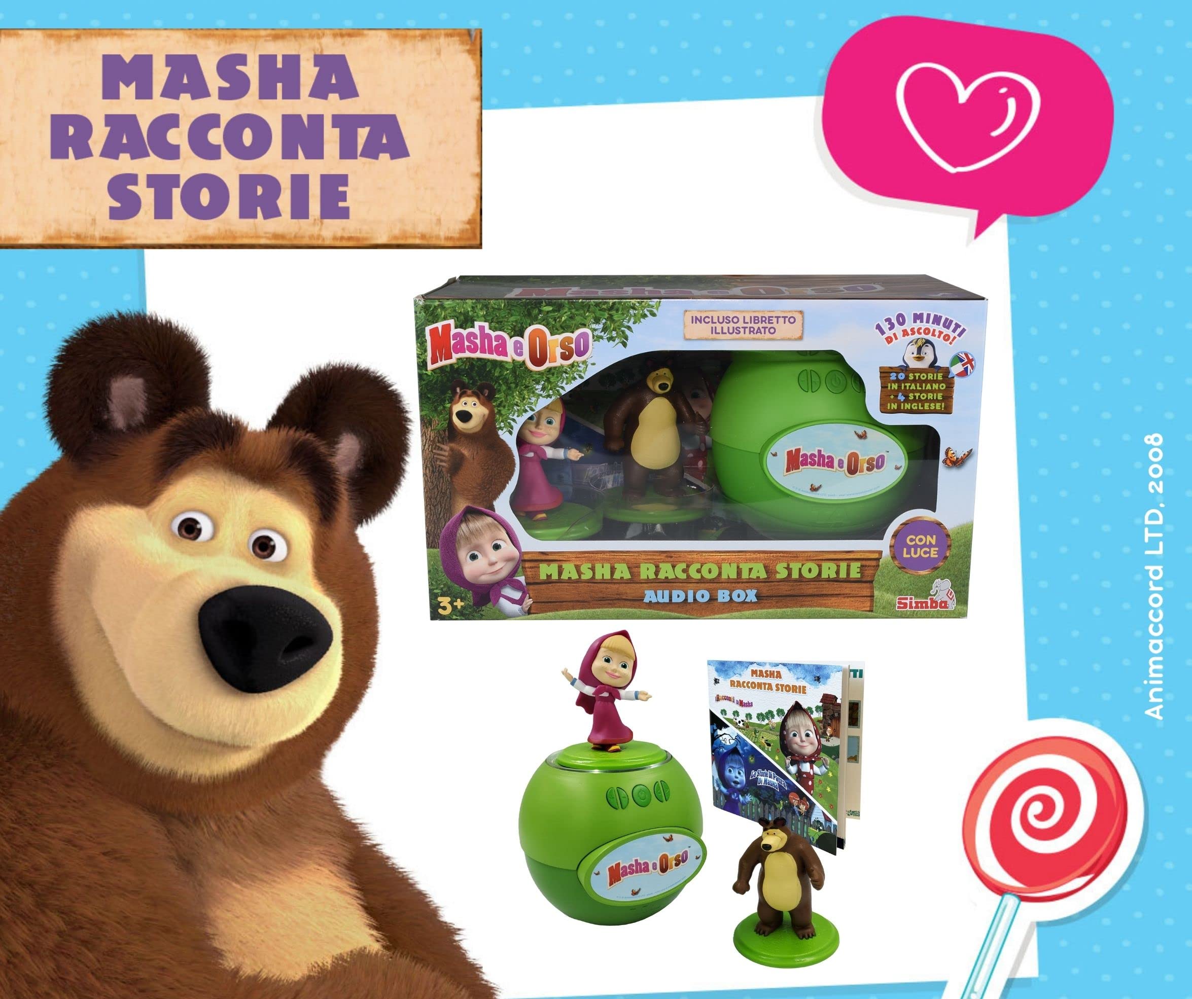 Masha e Orso – Dispositivo Audio con 24 Storie e 130 Minuti di Ascolto | Ricaricabile USB | Dai 3 Anni