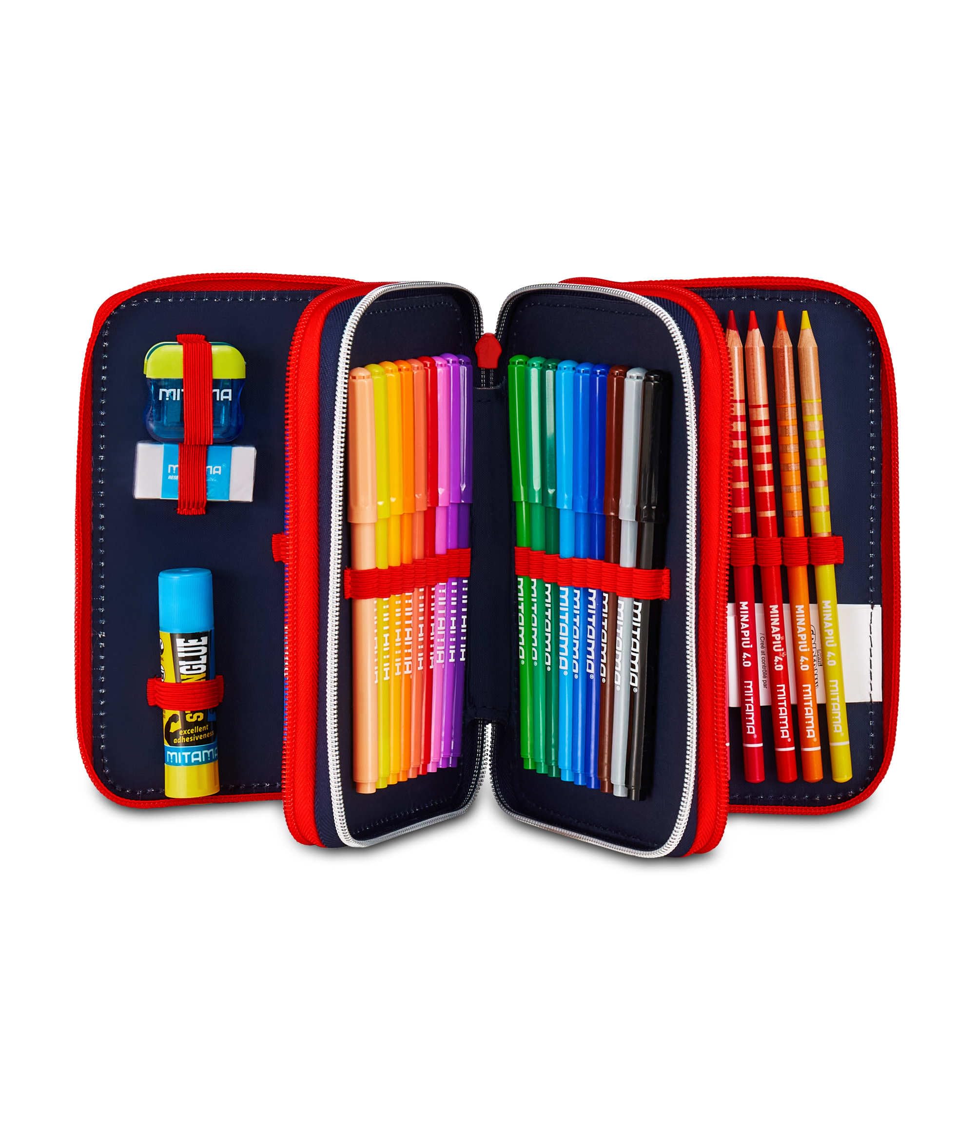 Astuccio Seven Spiderman 3 Zip – 3 Scomparti, Completo con 44 Pezzi, Scuola Elementare