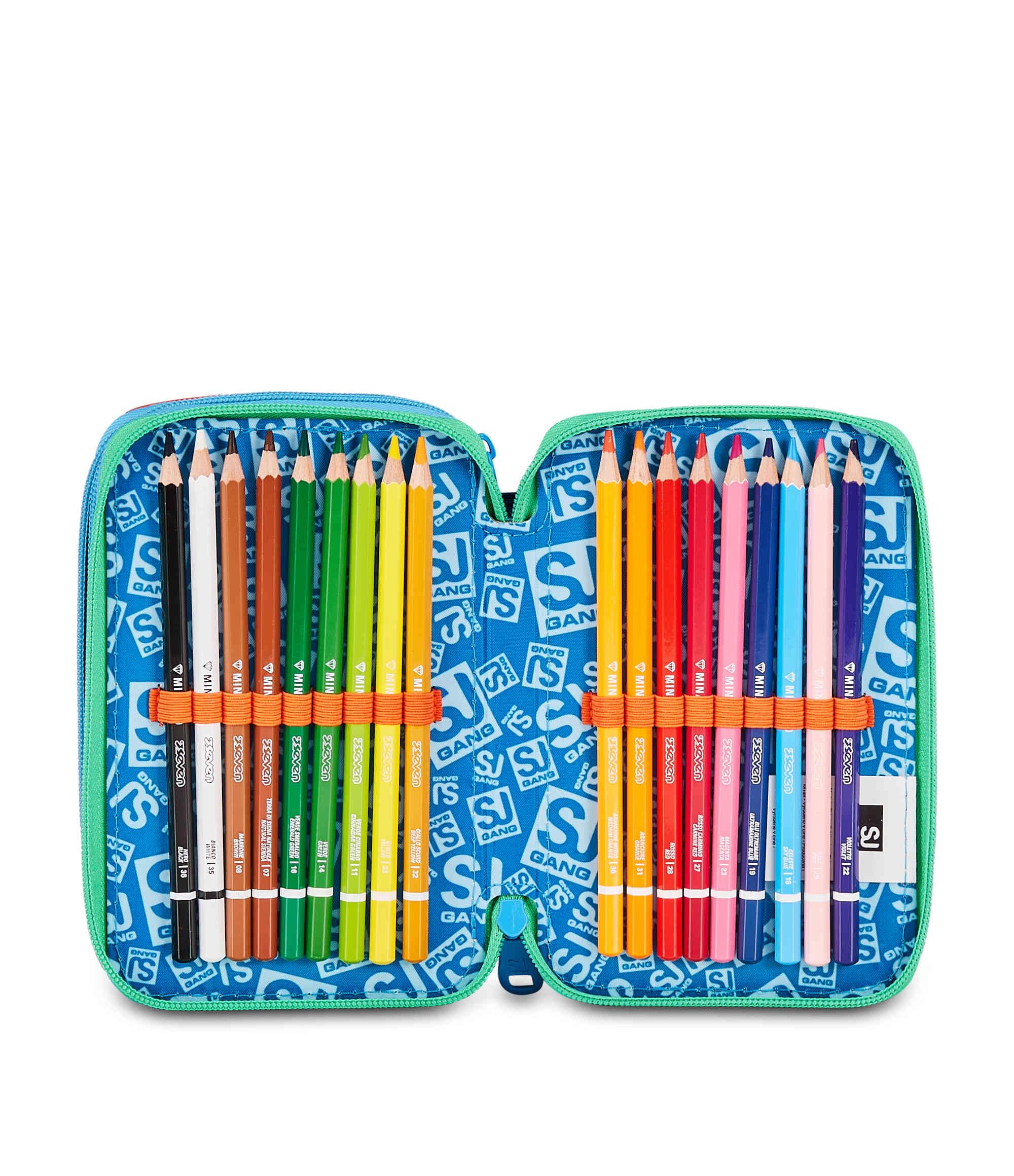 SJ Gang Astuccio Scuola 3 Zip 3D Space Ride – Blu, Astronauta in Rilievo, 45 Pezzi Completo | Scuola Elementare