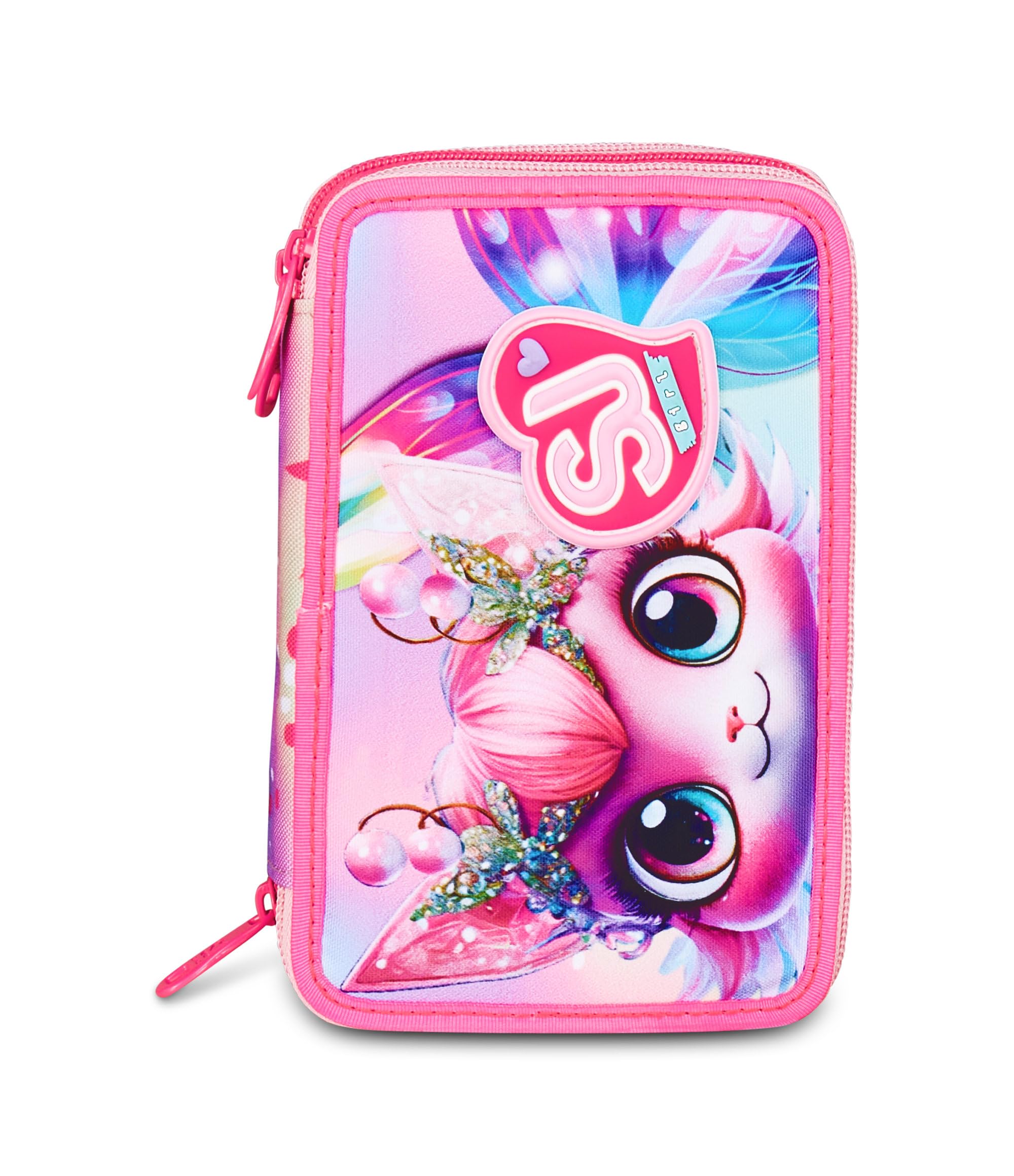 Astuccio SJ Gang Cat LED 3 Zip Rosa – Triplo Scomparto Completo | Scuola Elementare