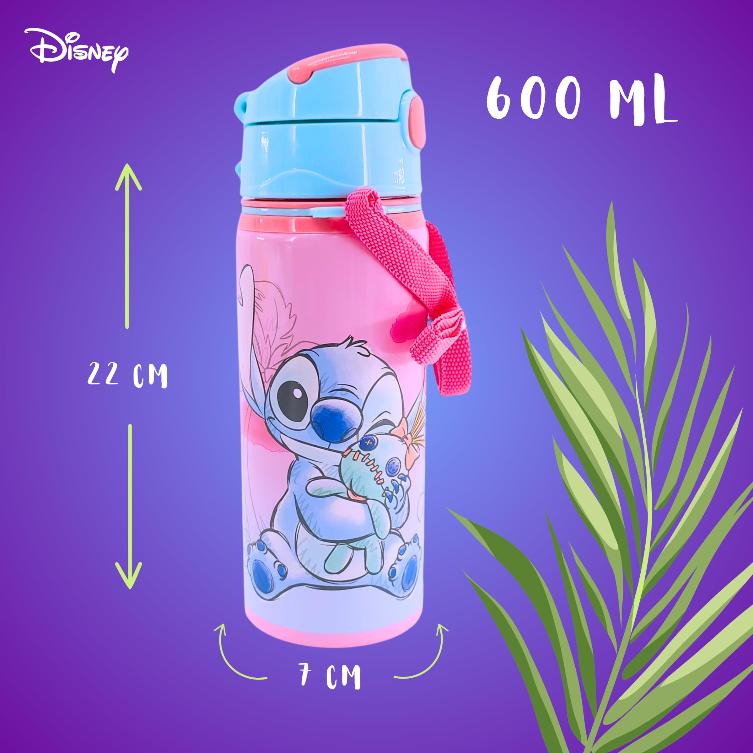 Borraccia Disney Stitch e Scrump in Alluminio 600 ml con Manico