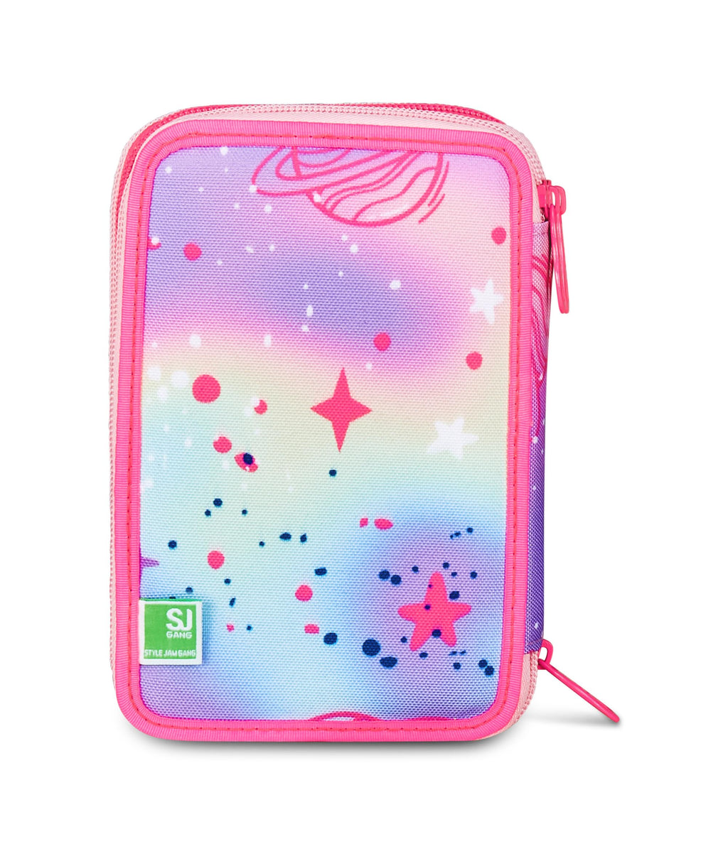 Astuccio SJ Gang Cat LED 3 Zip Rosa – Triplo Scomparto Completo | Scuola Elementare