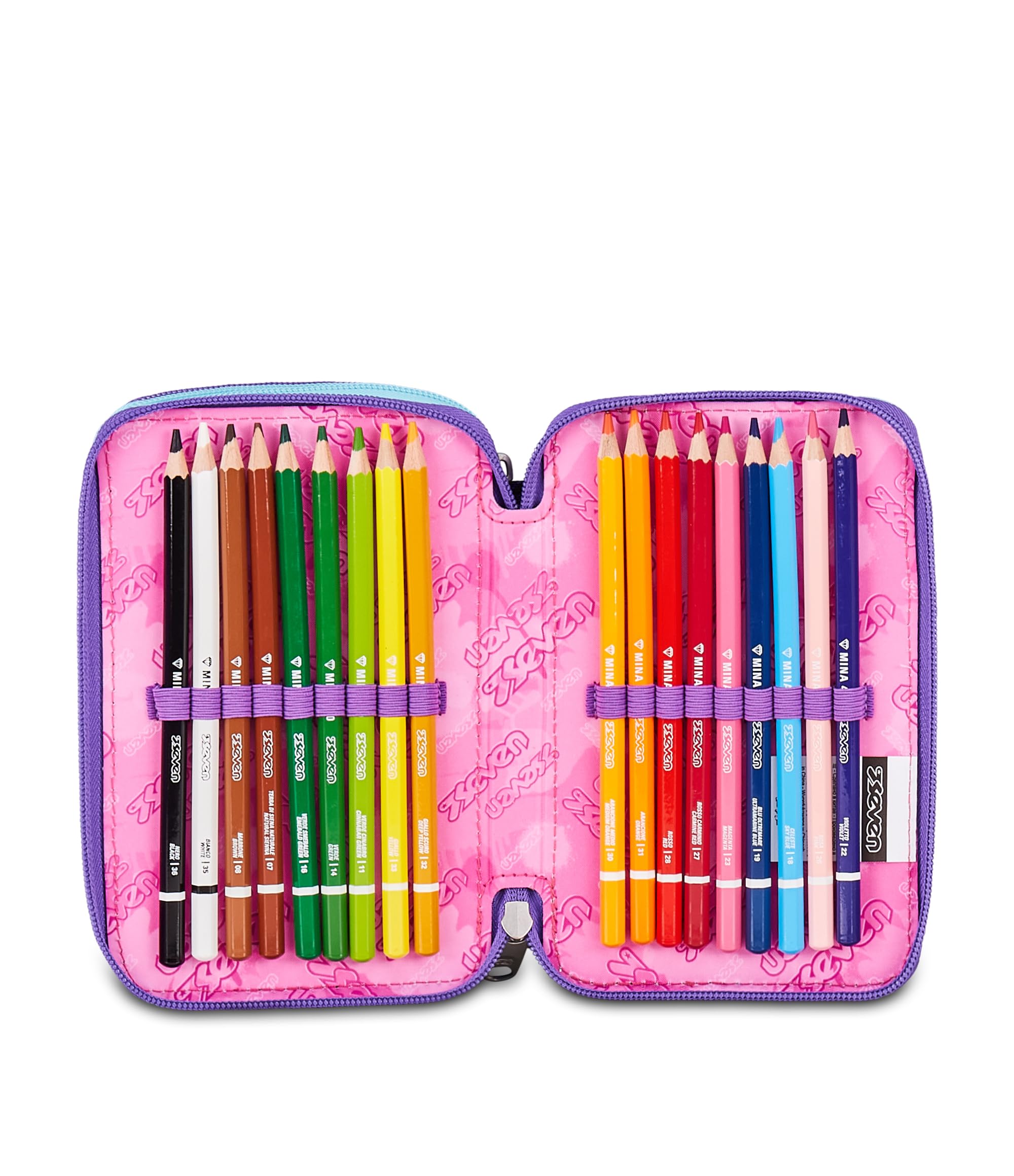 Seven Astuccio Scuola 3 Zip Lovepass – Viola, 45 Pezzi Completo | Triplo Scomparto | Scuola Elementare Bambina