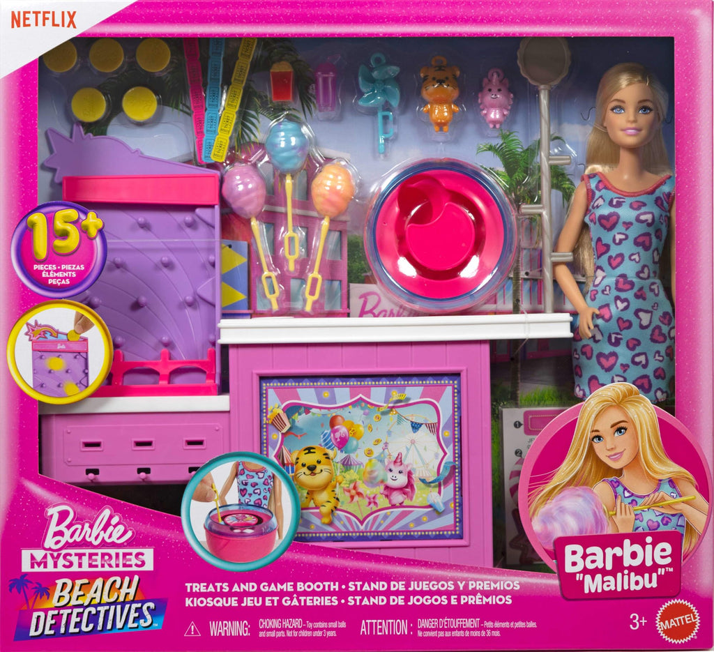 Barbie Malibu – Chiosco Zucchero Filato con Bambola e 20+ Accessori | Beach Detectives | JFV67