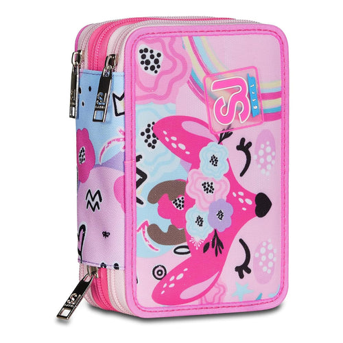 Astuccio SJ Gang PinkHugs 3 Zip Rosa – Completo di Penne, Matite e Colori
