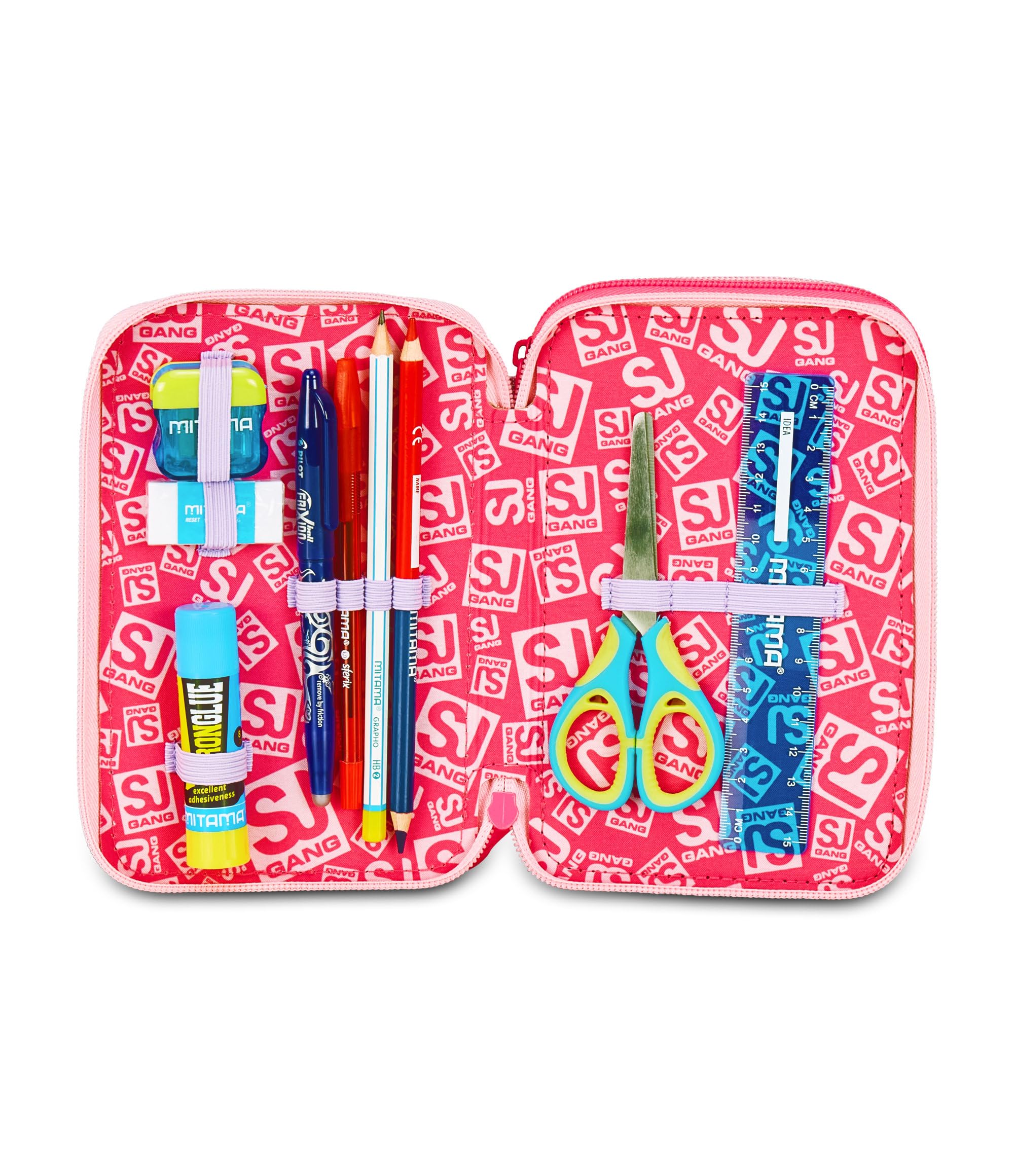 Astuccio SJ Gang Cat LED 3 Zip Rosa – Triplo Scomparto Completo | Scuola Elementare