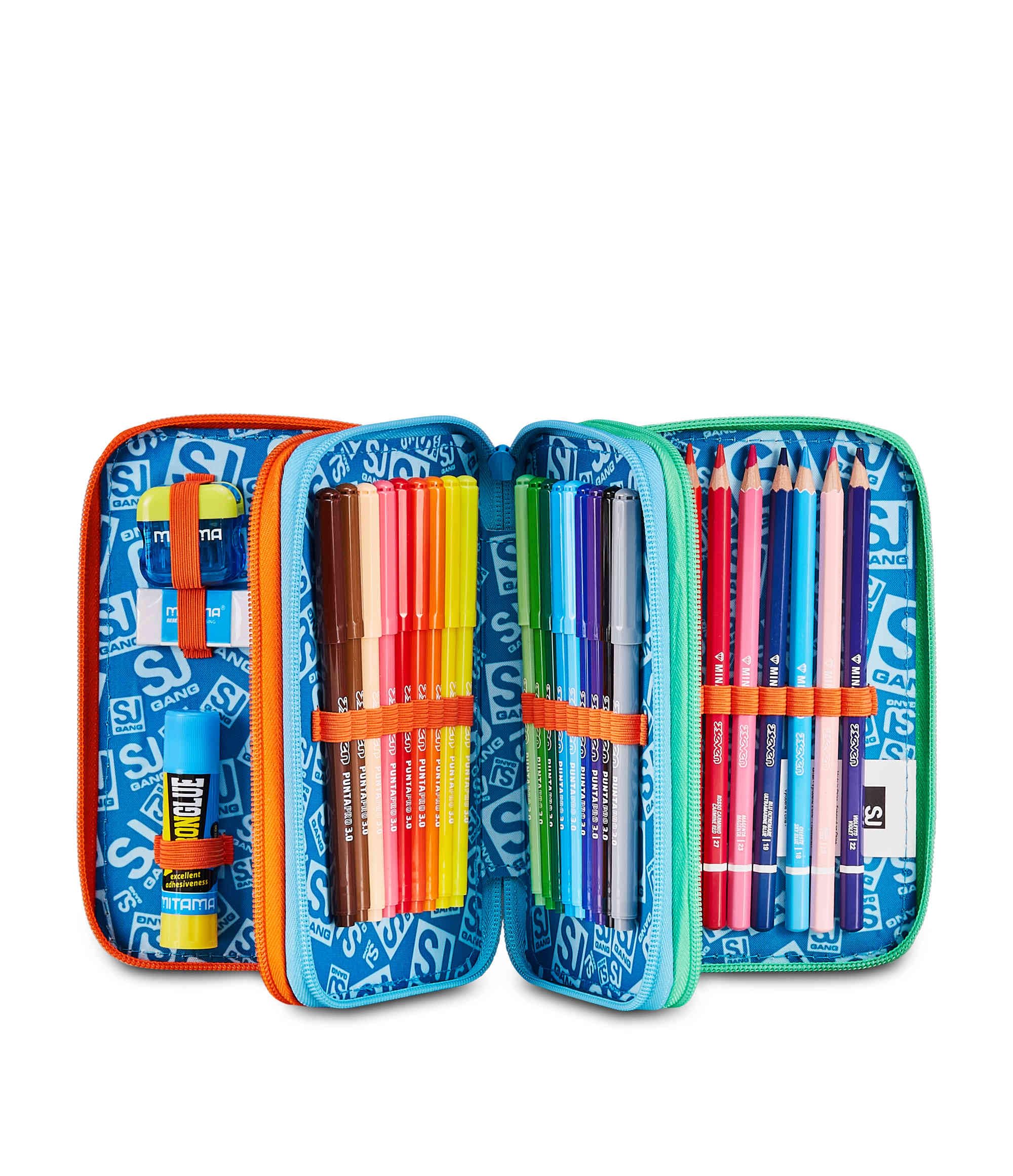 SJ Gang Astuccio Scuola 3 Zip 3D Space Ride – Blu, Astronauta in Rilievo, 45 Pezzi Completo | Scuola Elementare
