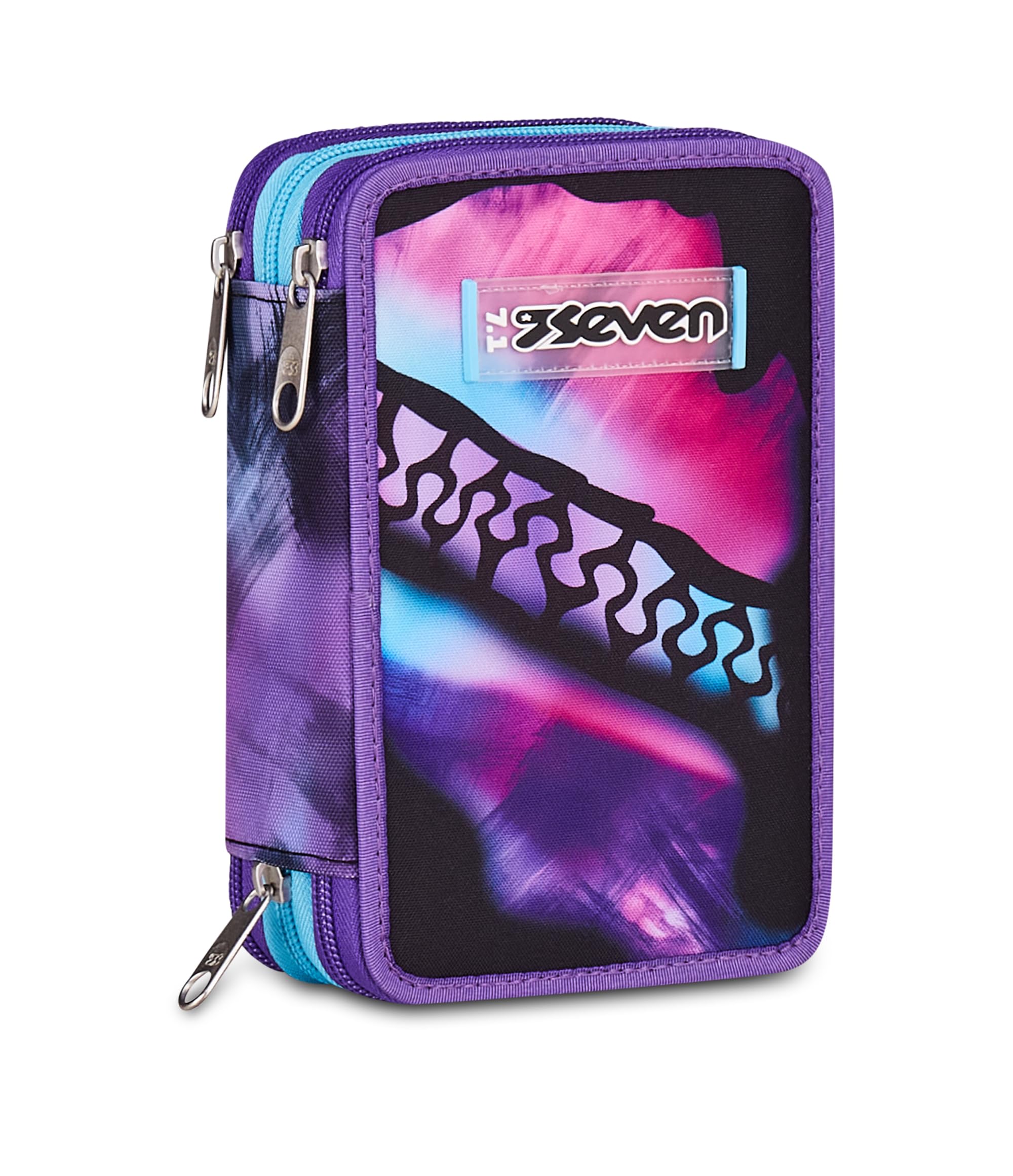 Seven Astuccio Scuola 3 Zip Pink Fusion – Viola, 45 Pezzi Completo | Triplo Scomparto | Scuola Elementare Bambina