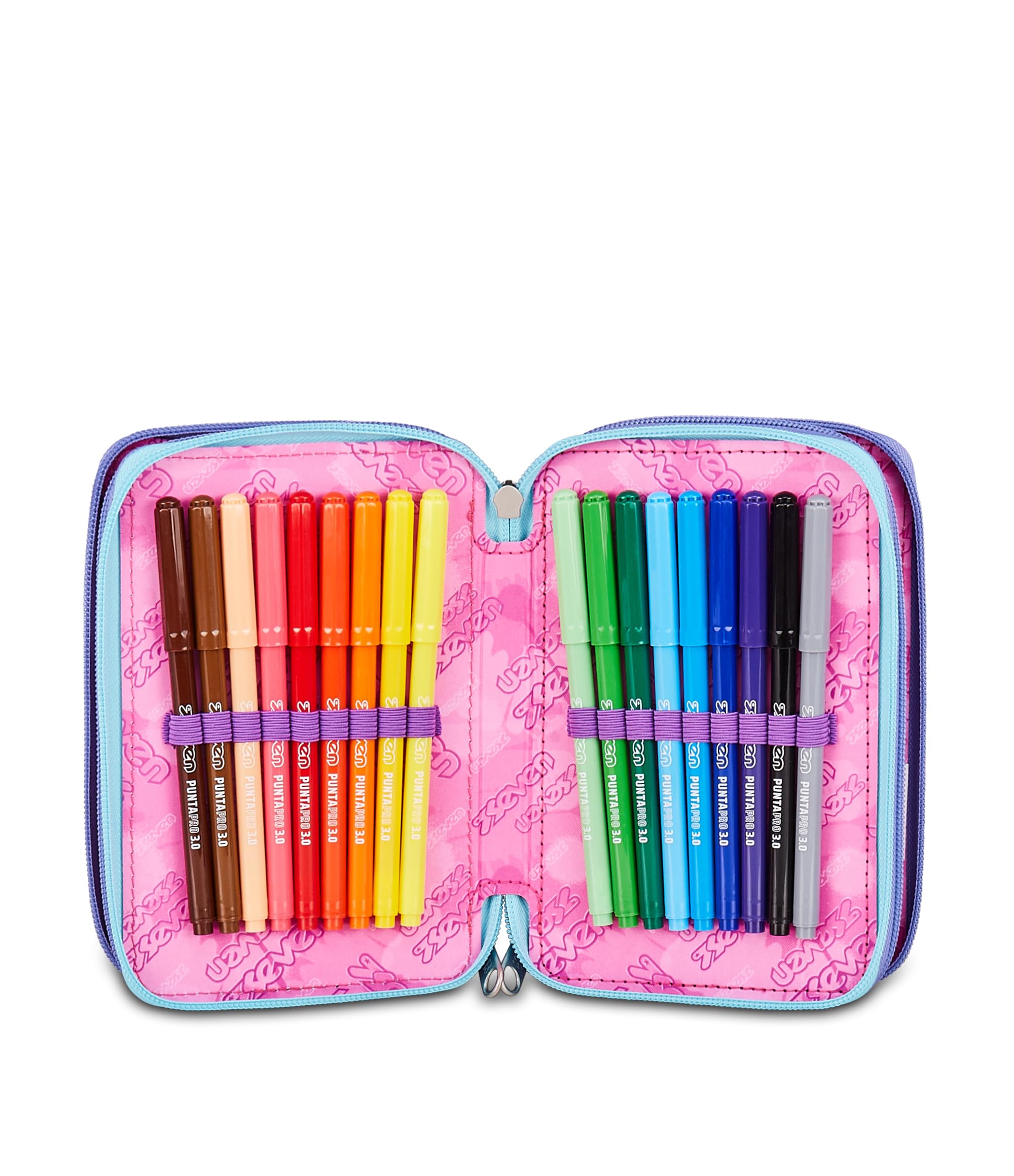 Seven Astuccio Scuola 3 Zip ElectricVibe Girl – Rosa, 45 Pezzi Completo | Triplo Scomparto | Scuola Elementare Bambina