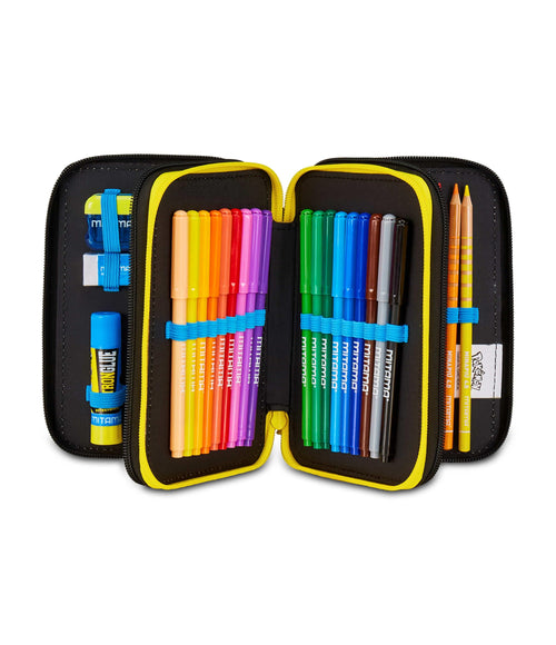 Astuccio Seven Pokémon 3 Zip – 3 Scomparti, Completo con 44 Pezzi, Scuola Elementare