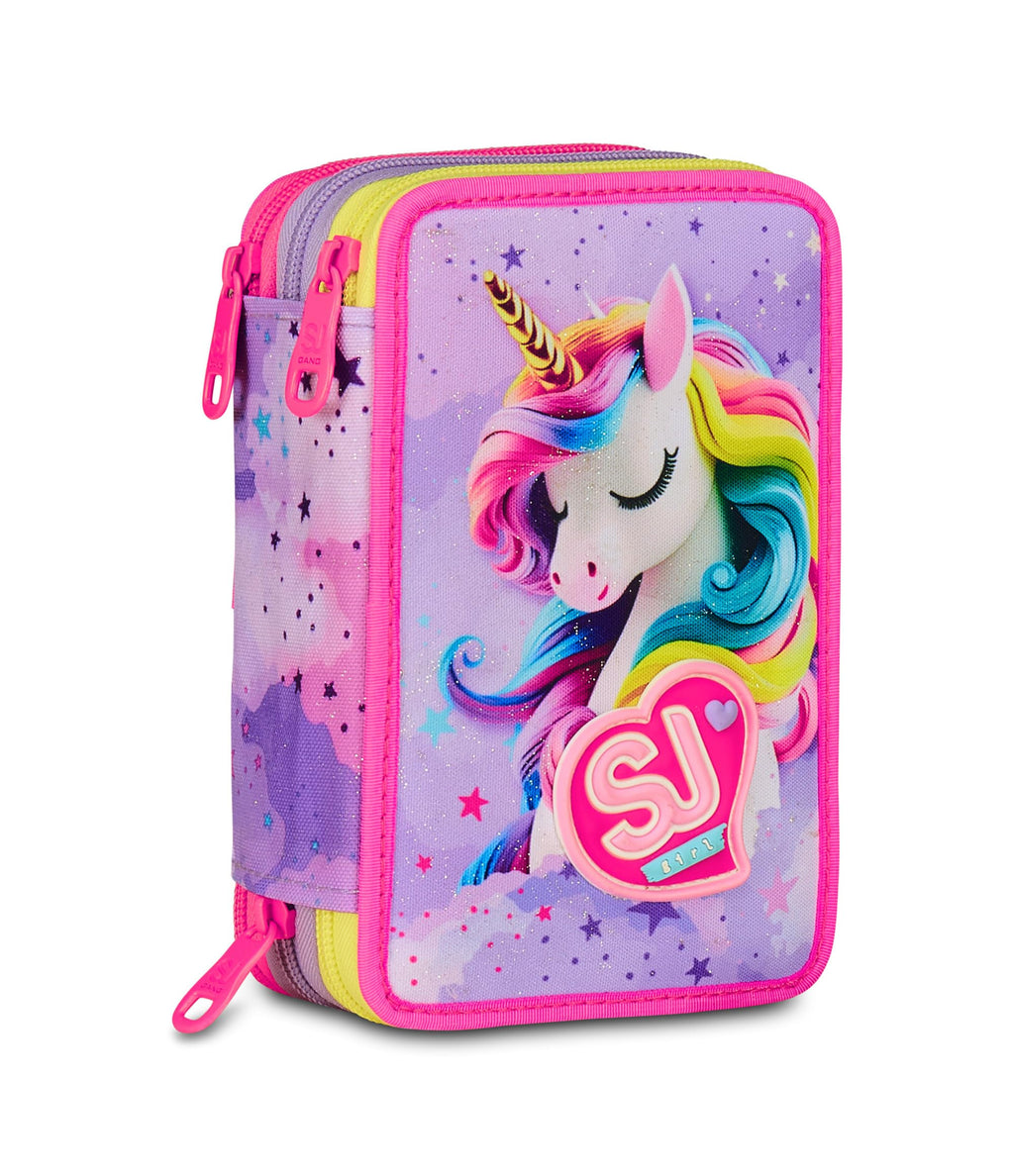 Astuccio SJ Gang Fable Journey 3 Zip Rosa – Completo di Penne, Matite e Colori