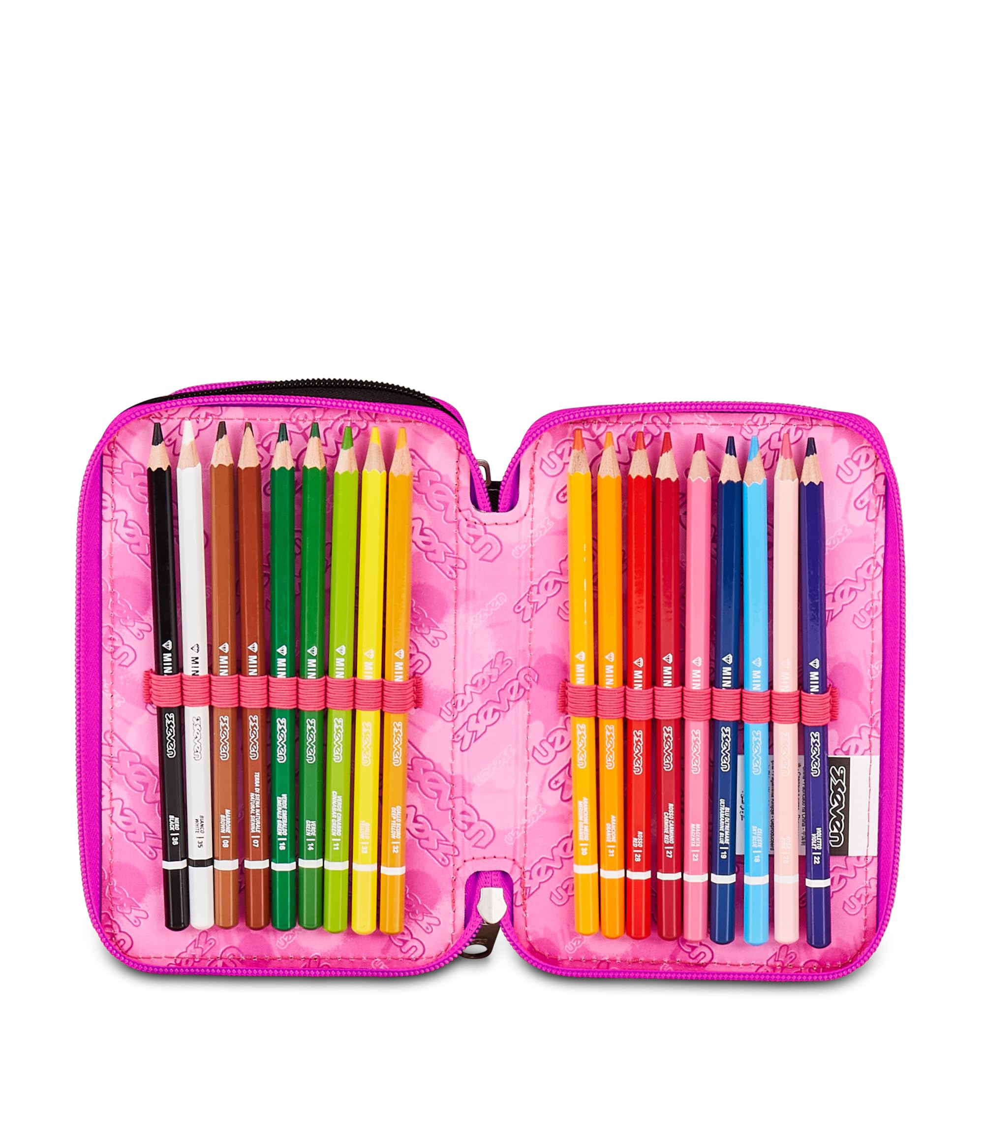 Seven Astuccio Scuola 3 Zip Plumpy Line Girl – Rosa, 45 Pezzi Completo | Triplo Scomparto | Scuola Elementare Bambina