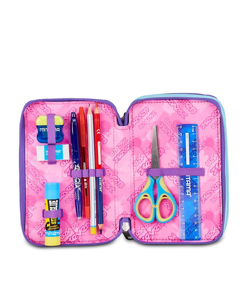 Seven Astuccio Scuola 3 Zip Lovepass – Viola, 45 Pezzi Completo | Triplo Scomparto | Scuola Elementare Bambina