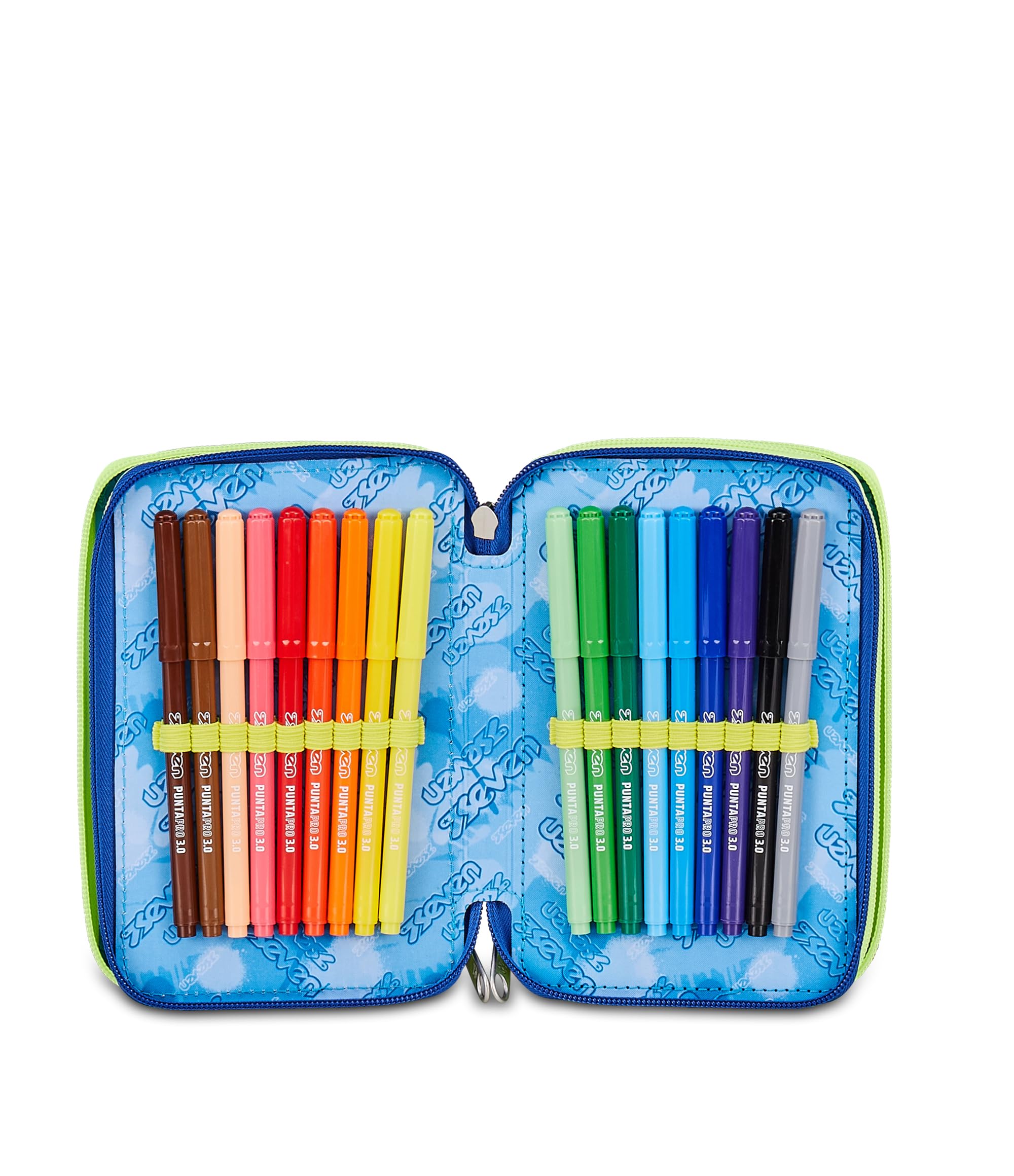 Seven Astuccio Scuola 3 Zip Blu Fusion – Blu, 45 Pezzi Completo | Triplo Scomparto | Scuola Elementare Bambino