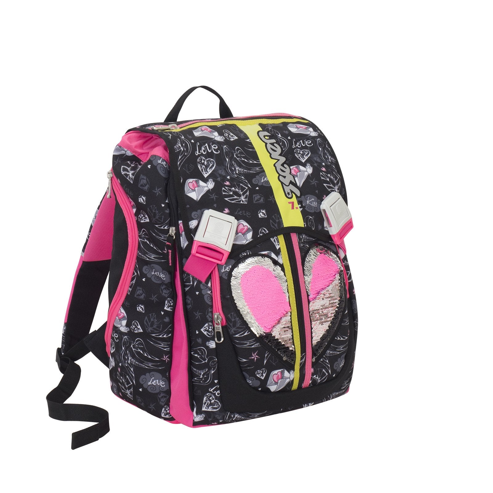 Seven Zaino Scuola Heart Sdoppiabile Estensibile – Fibbie e Paillettes Reversibili – Edizione 2