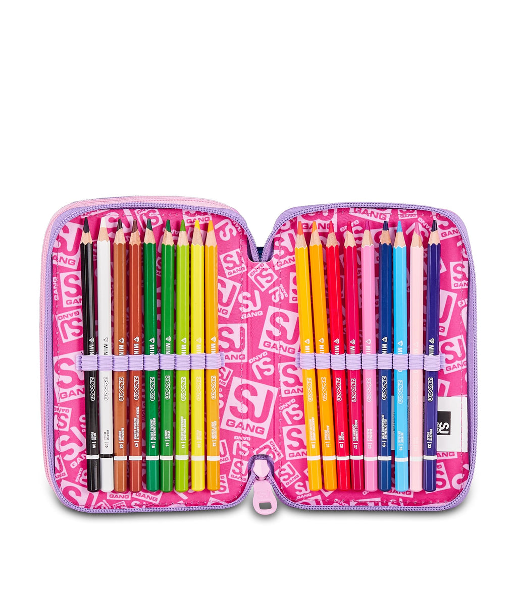 SJ Gang Astuccio Scuola 3 Zip 3D Pixie Unicorn – Rosa, Unicorno in Rilievo, 45 Pezzi | Scuola Elementare Bambina