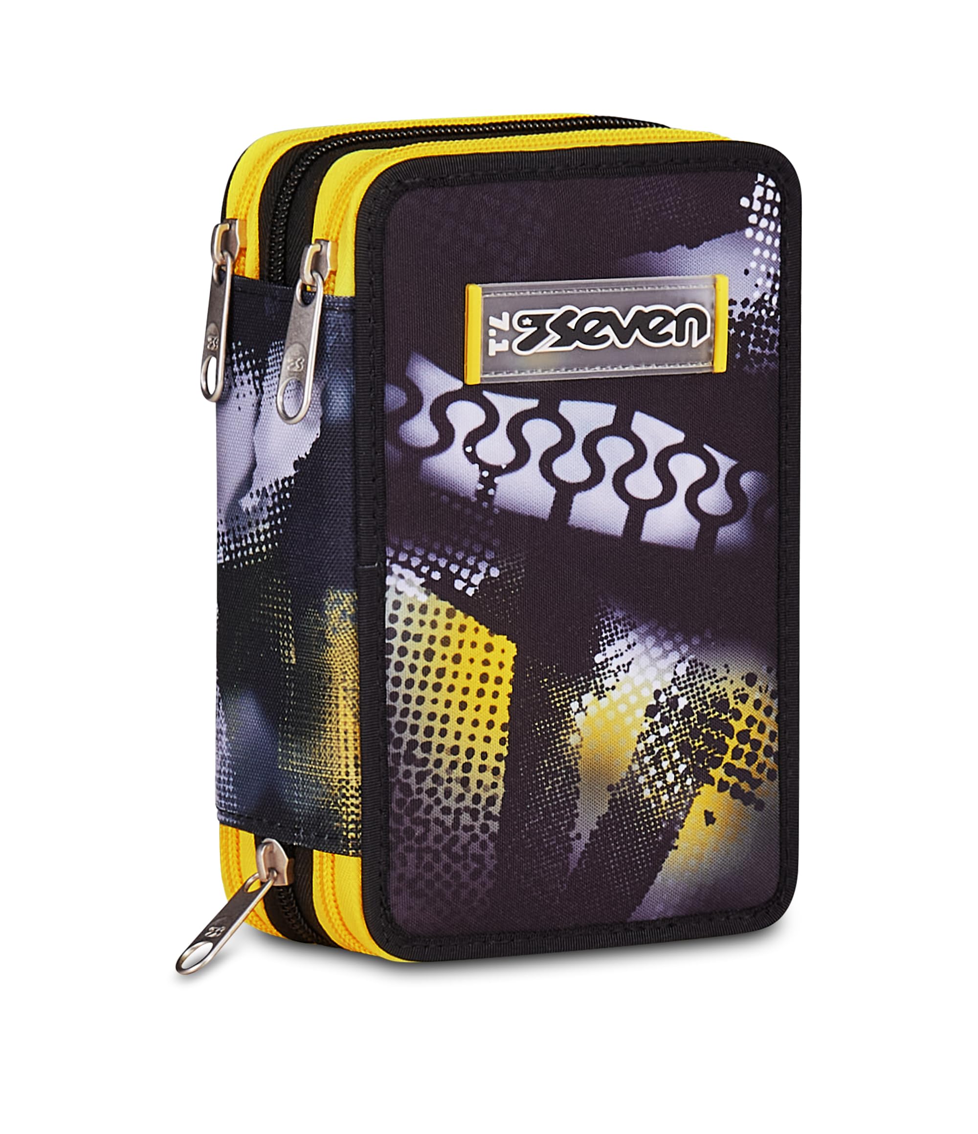 Seven Astuccio Scuola 3 Zip Golden Paint – Nero, 45 Pezzi Completo | Triplo Scomparto | Scuola Elementare