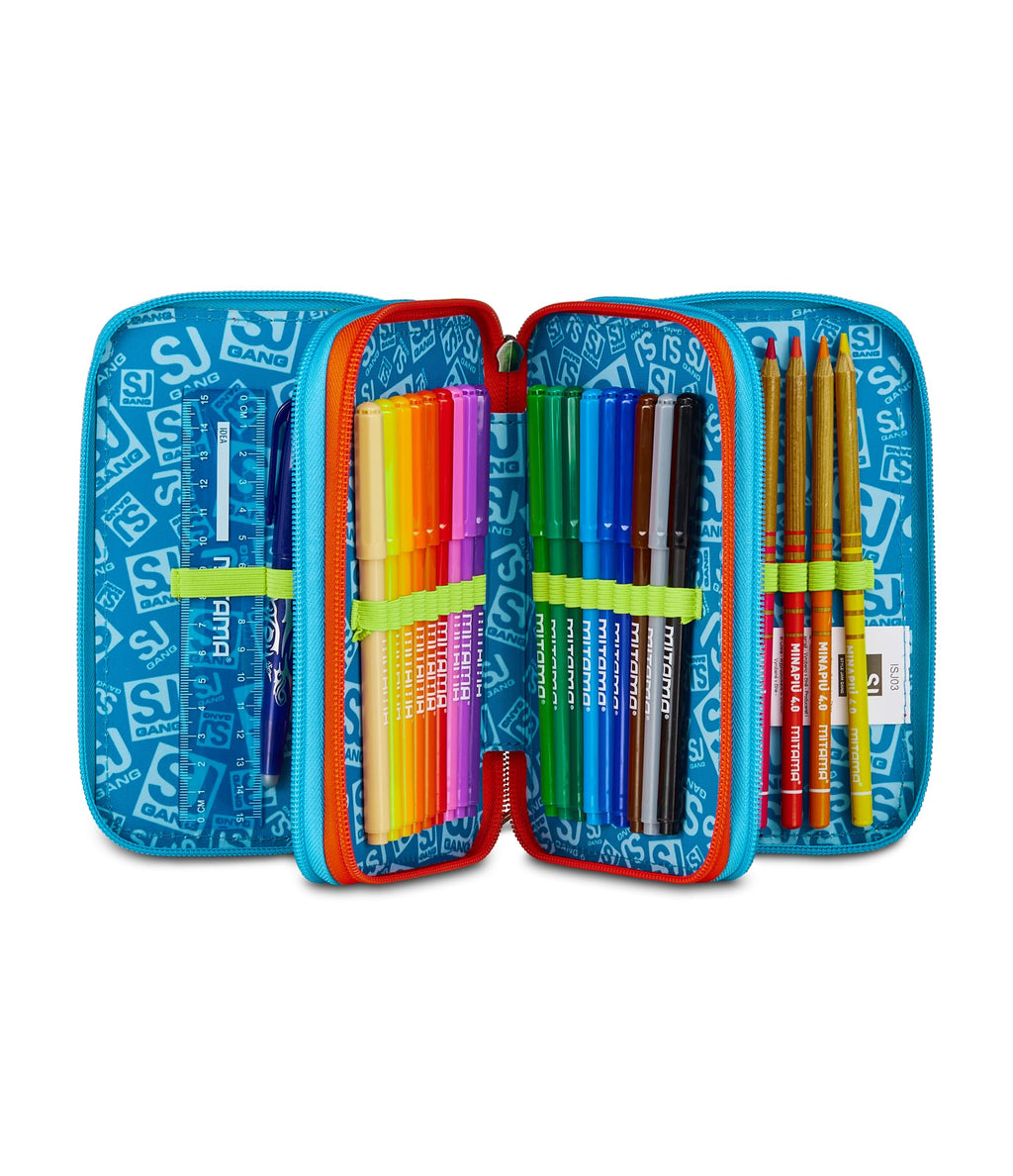 Astuccio SJ Gang Style Jam Gang 3 Zip Blu – Completo di Penne, Matite e Colori