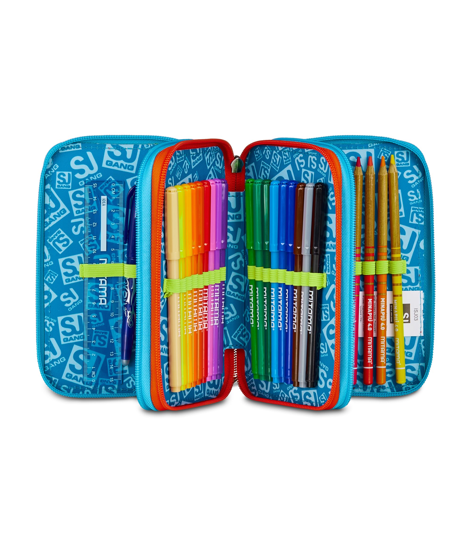 Astuccio SJ Gang Style Jam Gang 3 Zip Blu – Completo di Penne, Matite e Colori