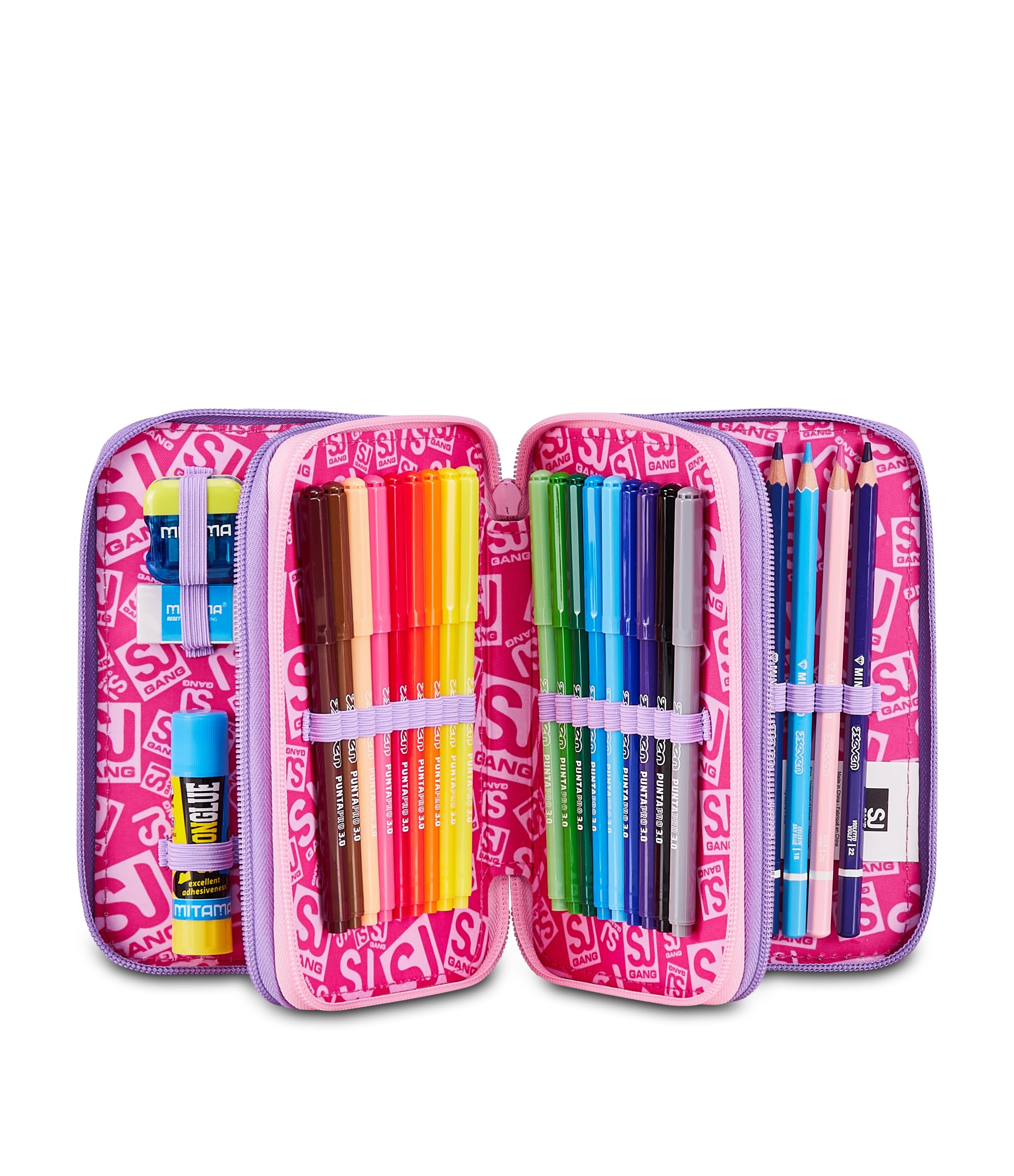 SJ Gang Astuccio Scuola 3 Zip 3D Pixie Unicorn – Rosa, Unicorno in Rilievo, 45 Pezzi | Scuola Elementare Bambina