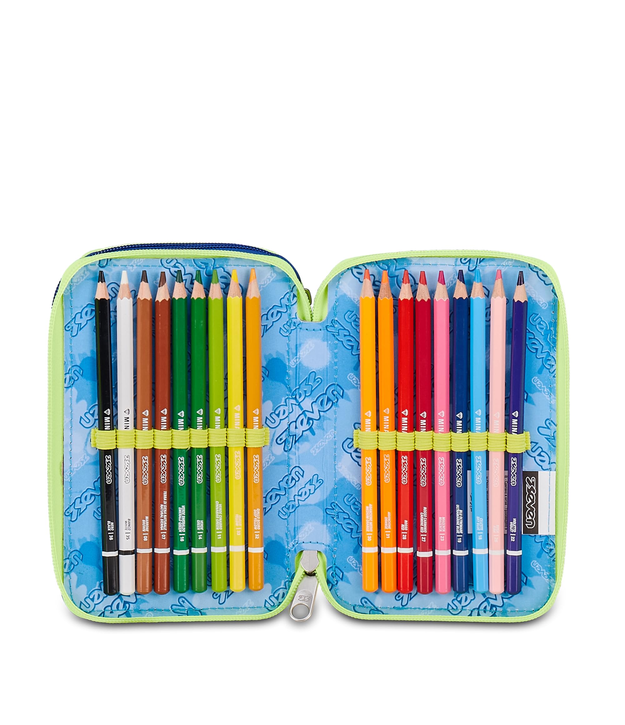 Seven Astuccio Scuola 3 Zip Blu Fusion – Blu, 45 Pezzi Completo | Triplo Scomparto | Scuola Elementare Bambino