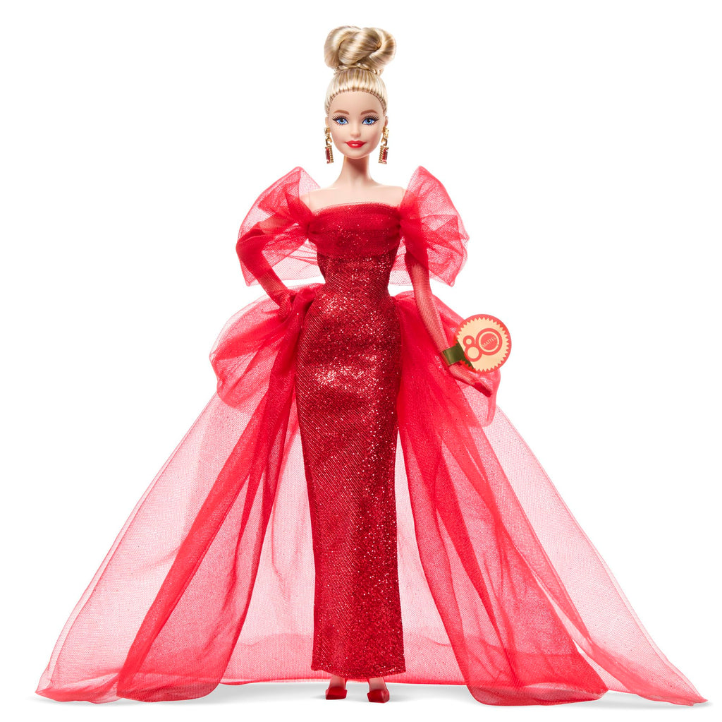 Barbie Signature – 80° Anniversario Mattel | Bambola da Collezione Abito Rosso in Tulle e Glitter | JBJ17