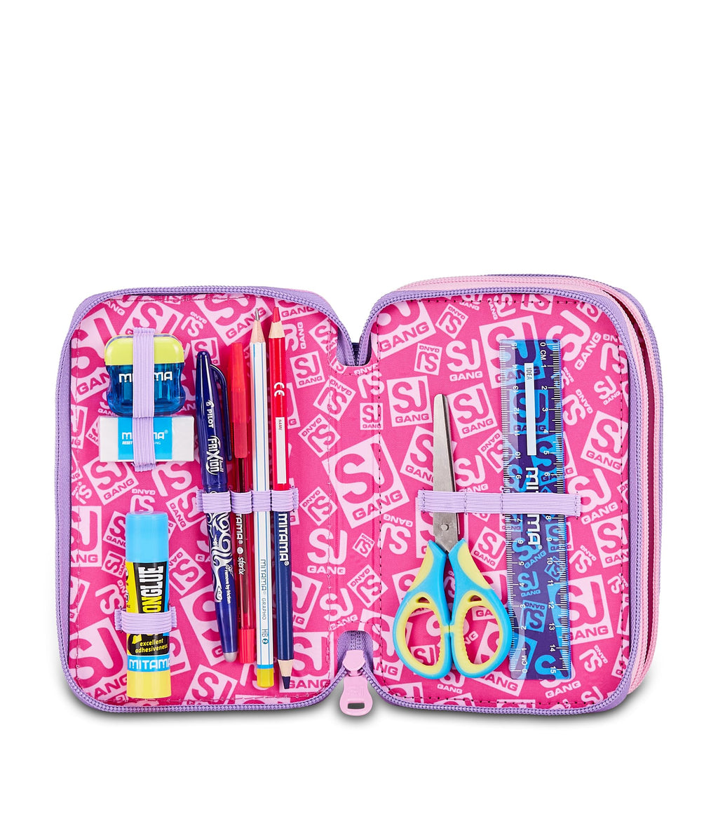 SJ Gang Astuccio Scuola 3 Zip 3D Pixie Unicorn – Rosa, Unicorno in Rilievo, 45 Pezzi | Scuola Elementare Bambina
