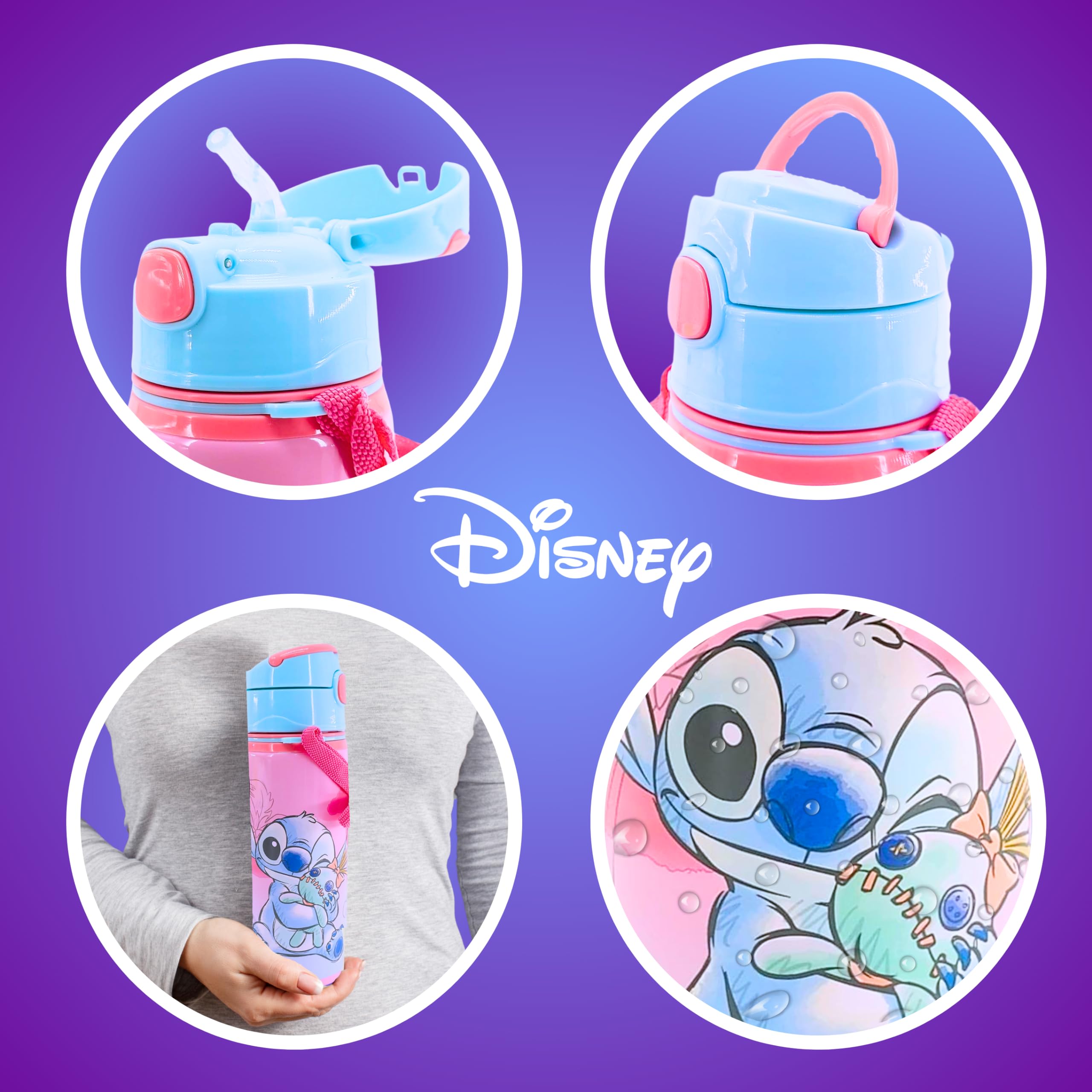 Borraccia Disney Stitch e Scrump in Alluminio 600 ml con Manico