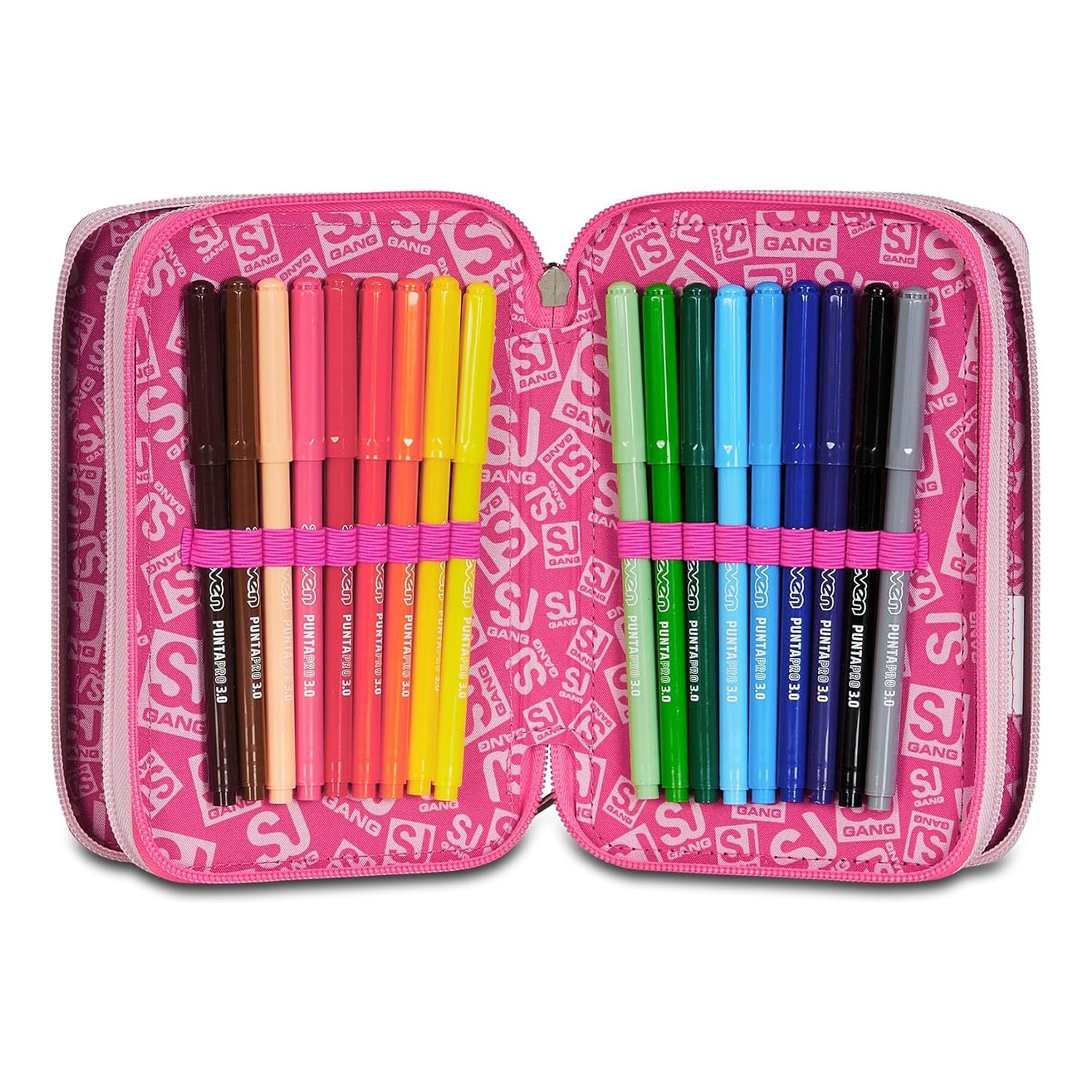 Astuccio SJ Gang PinkHugs 3 Zip Rosa – Completo di Penne, Matite e Colori
