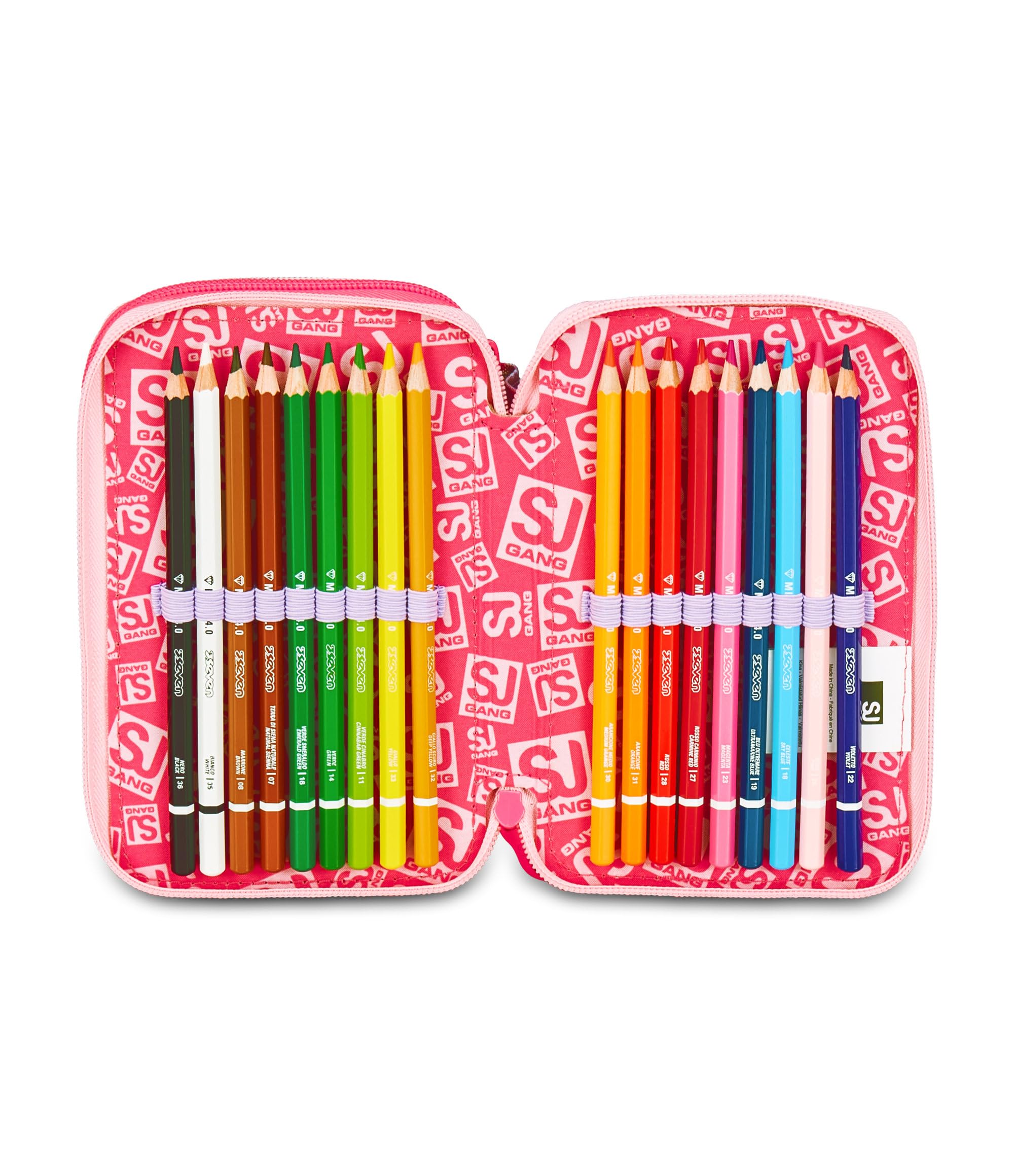 Astuccio SJ Gang Cat LED 3 Zip Rosa – Triplo Scomparto Completo | Scuola Elementare