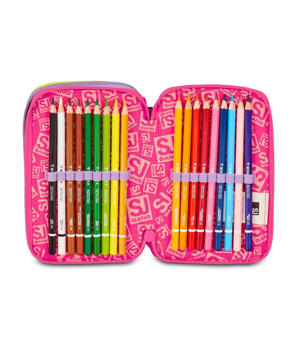Astuccio SJ Gang Fable Journey 3 Zip Rosa – Completo di Penne, Matite e Colori
