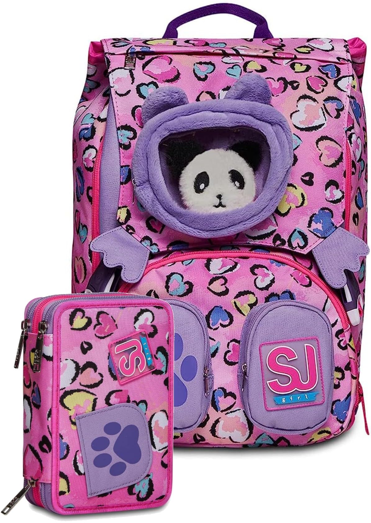 Seven SJ Gang Faces Girl Love Schoolpack – Zaino Espandibile con Astuccio 3 Zip