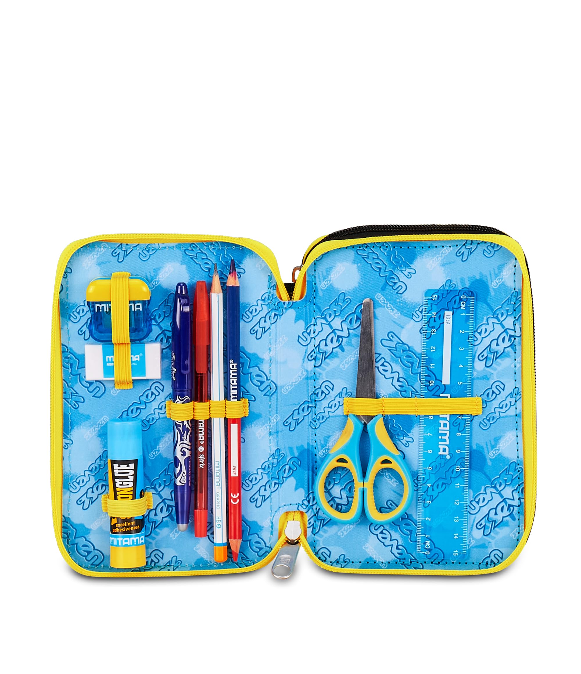 Seven Astuccio Scuola 3 Zip Golden Paint – Nero, 45 Pezzi Completo | Triplo Scomparto | Scuola Elementare