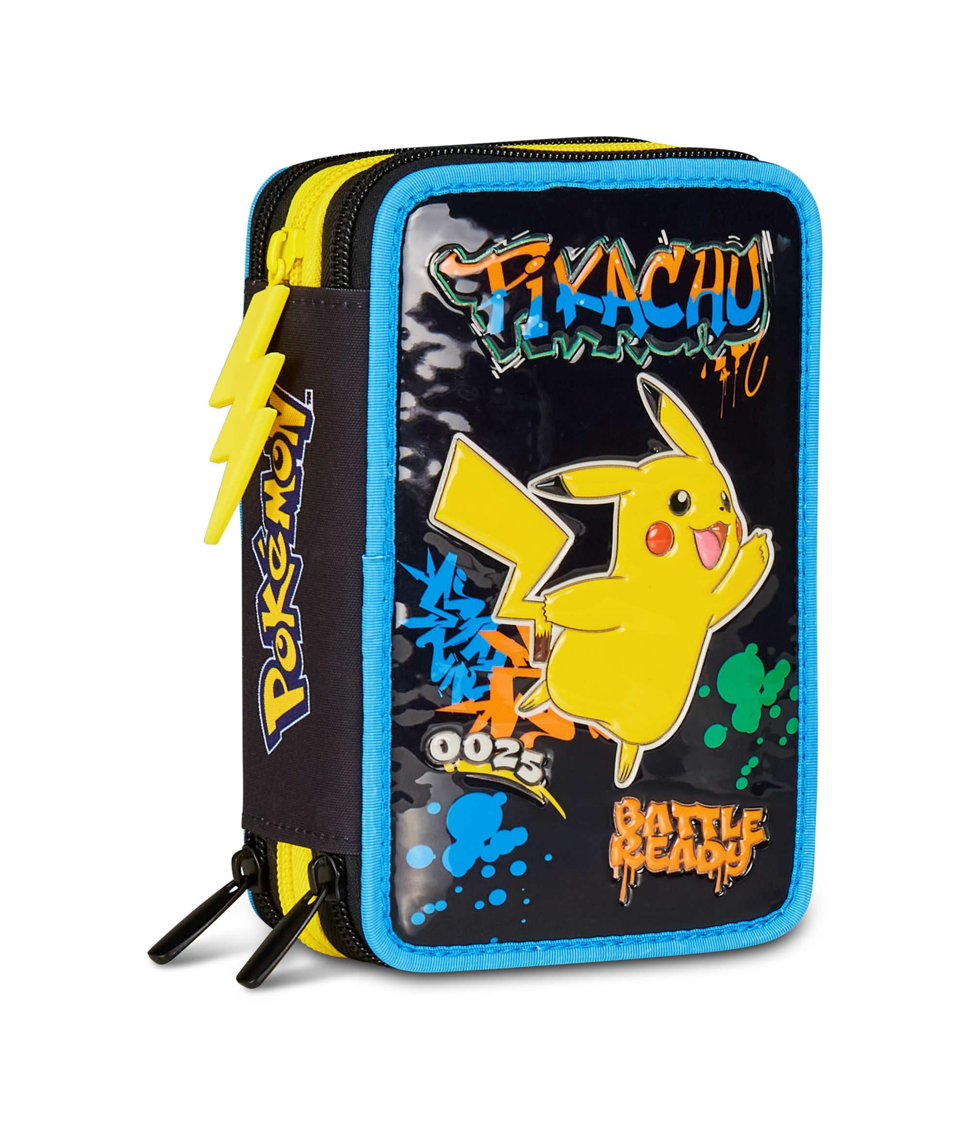 Astuccio Seven Pokémon 3 Zip – 3 Scomparti, Completo con 44 Pezzi, Scuola Elementare